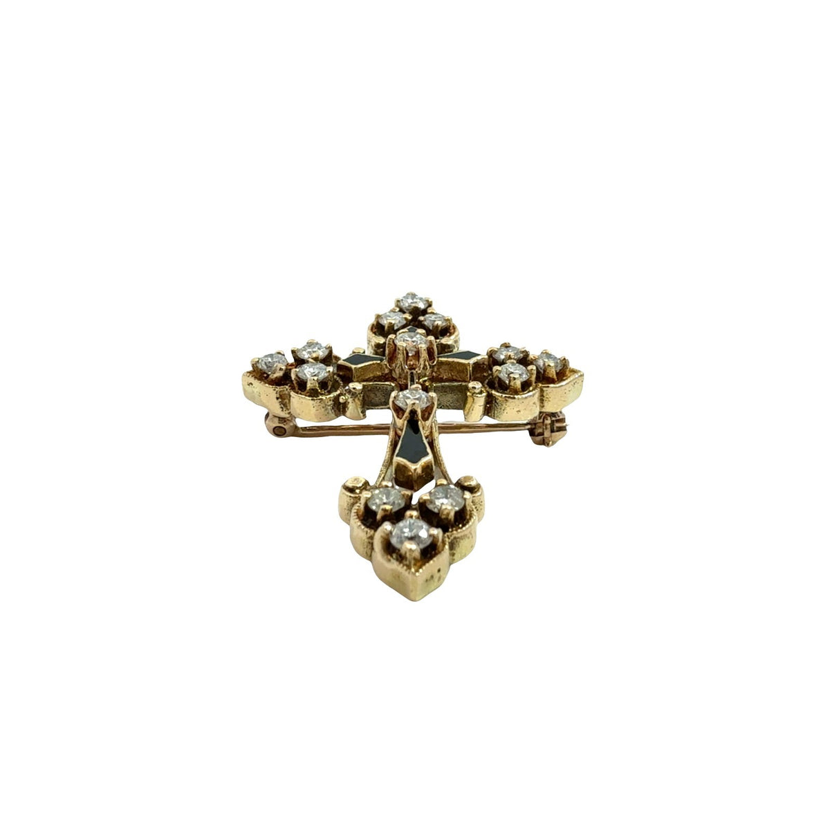 Vintage 14k Yellow Gold Ornate 0.87cttw Diamond Cross Pin Pendant1