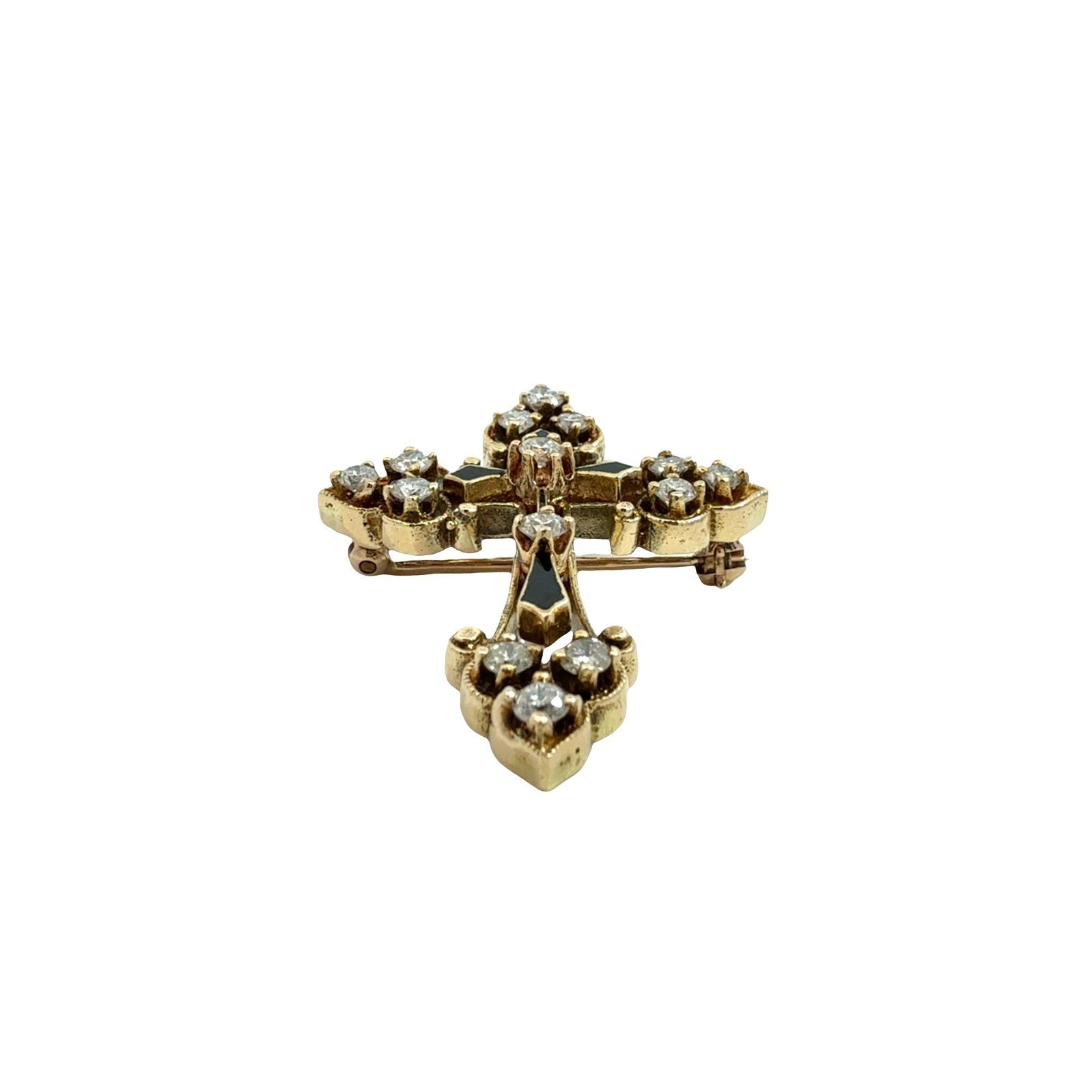 Vintage 14k Yellow Gold Ornate 0.87cttw Diamond Cross Pin Pendant0