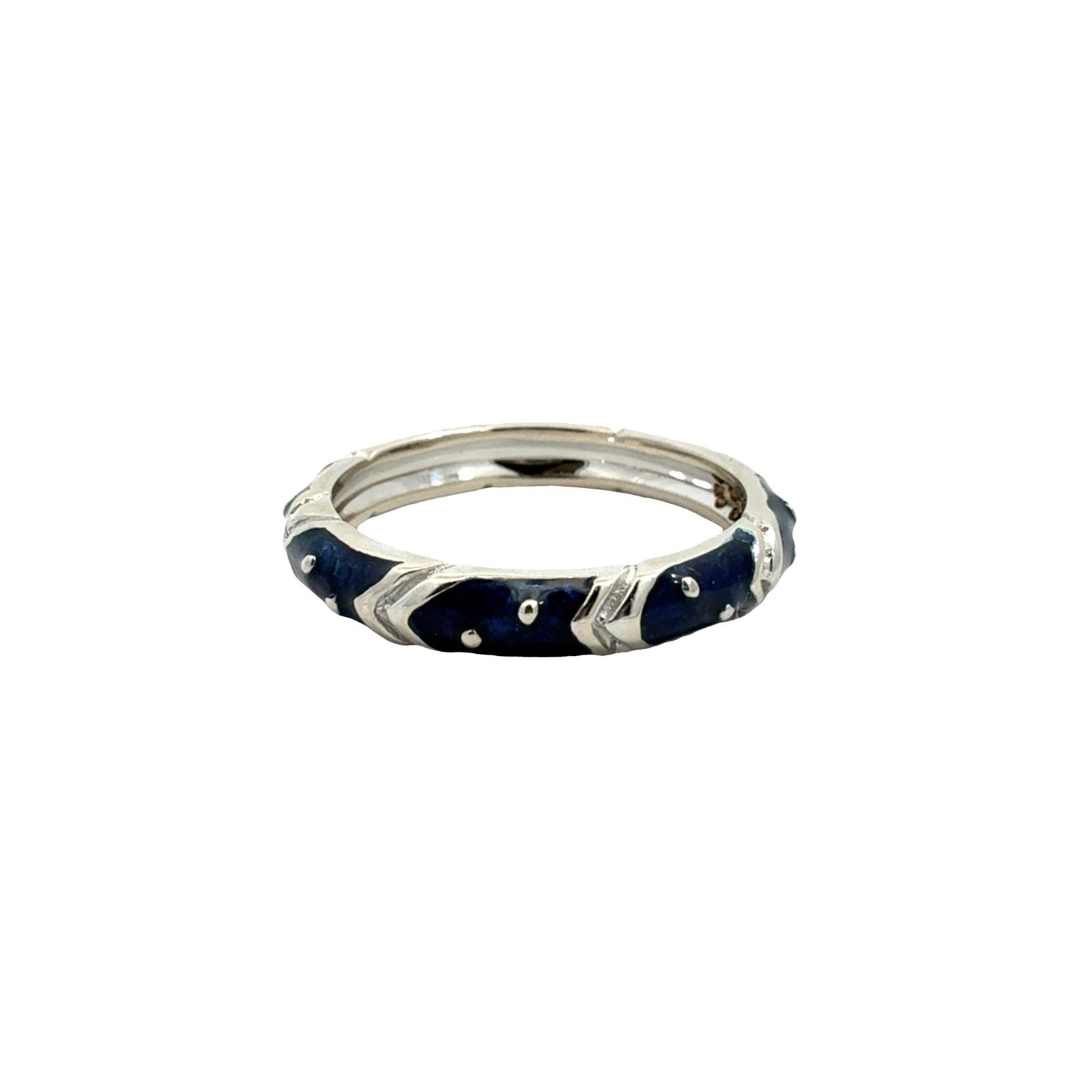 18k White Gold Blue Enamel and 0.03cttw Diamond Band Ring5