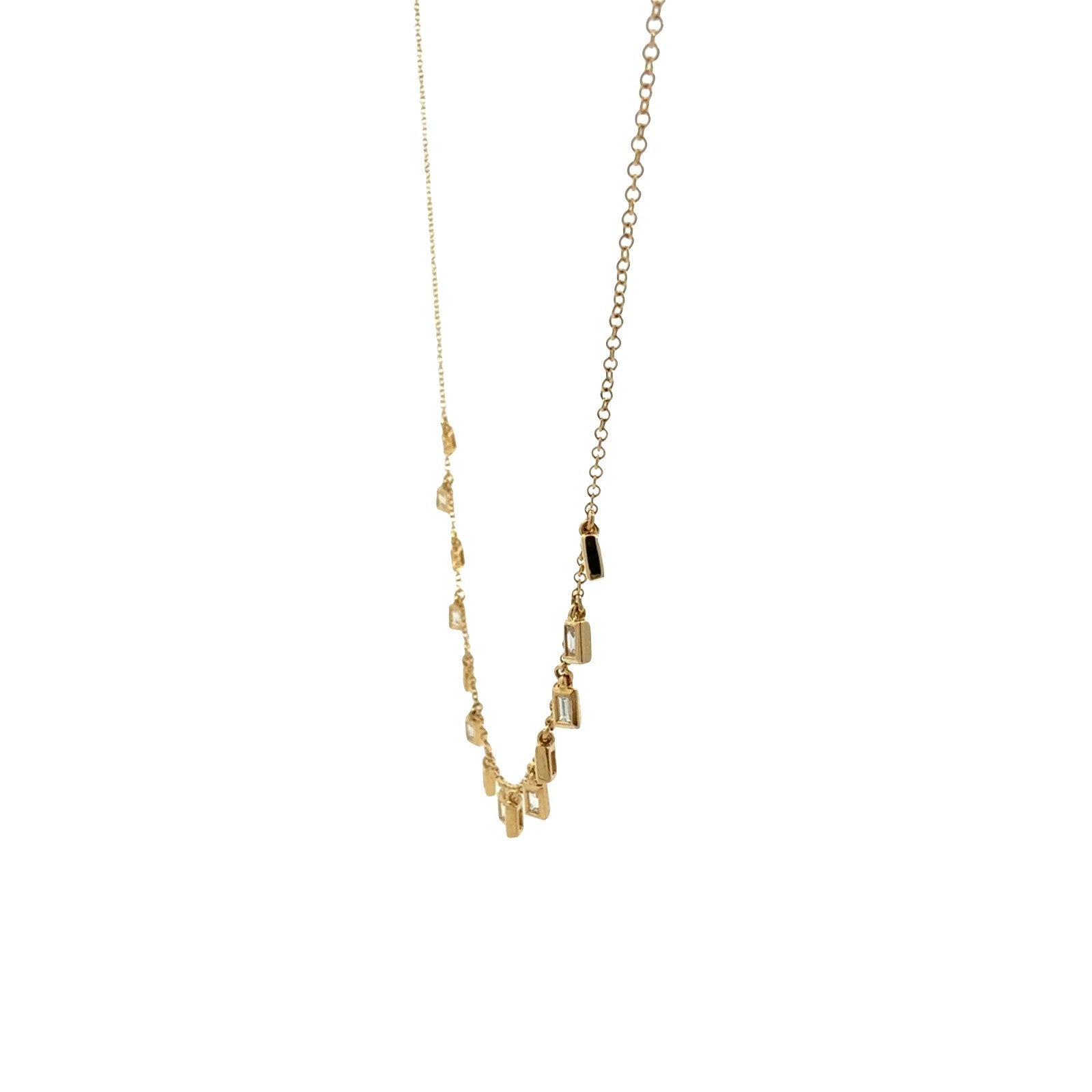 14k Yellow Gold Baguette 0.42cttw Diamond Cascade Charm Necklace 18"2