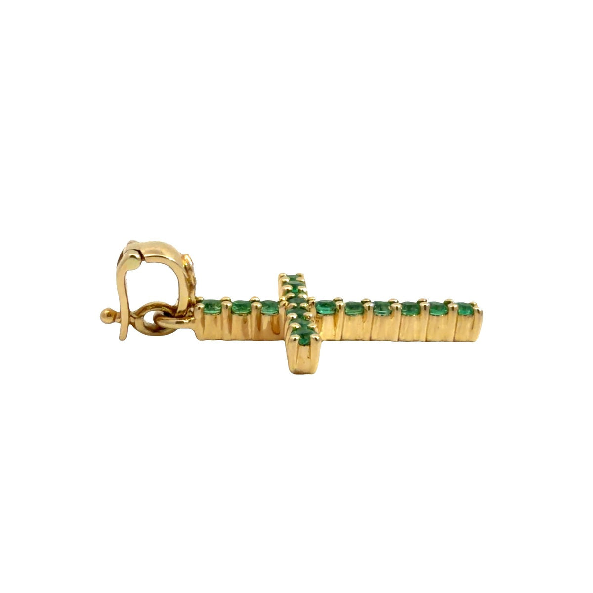 18k Yellow Gold Cross Pendant with 0.32ctw Emeralds and 0.01ctw4