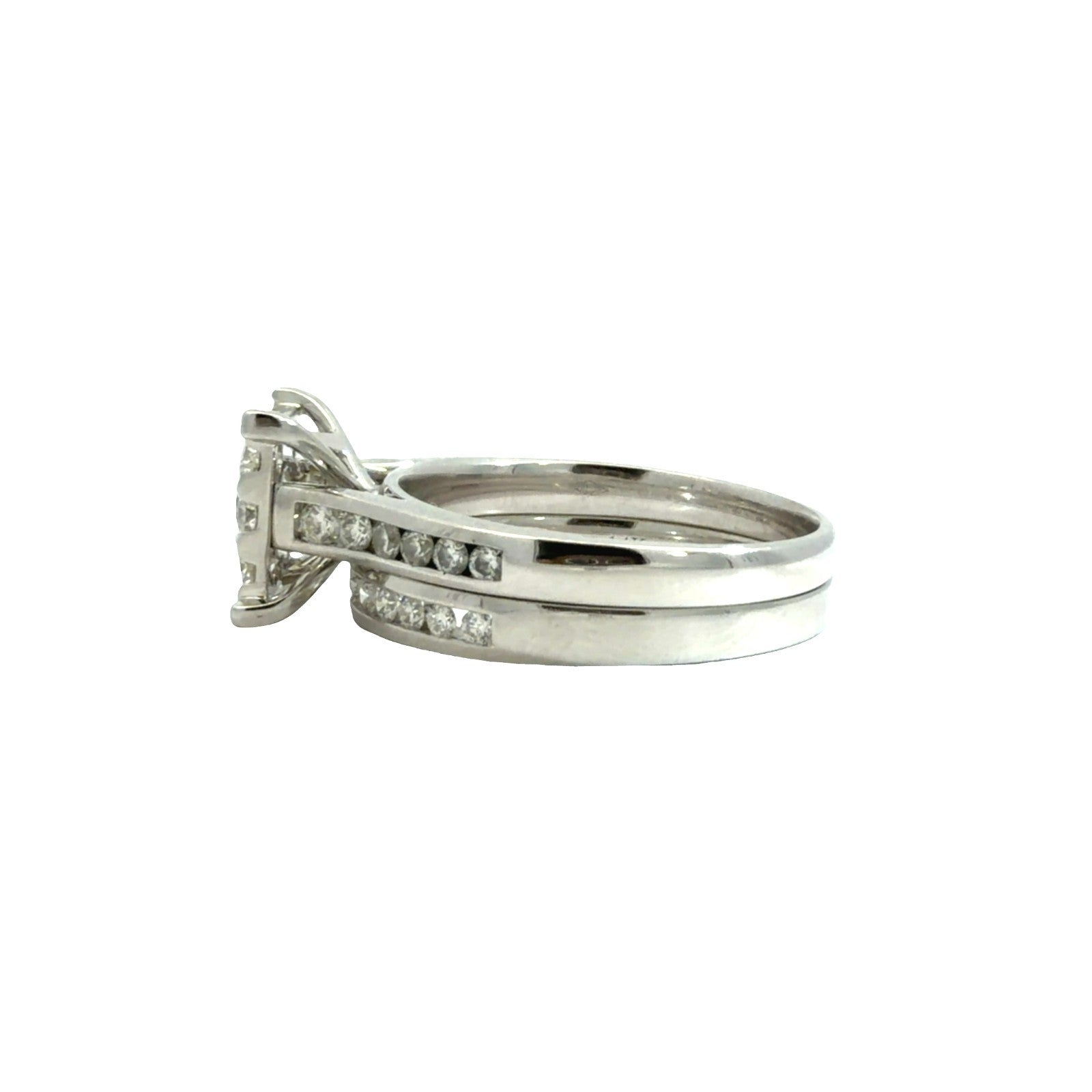 14k White Gold 1.46cttw Diamond Band & Cluster Engagement Ring Bridal Set Size 74