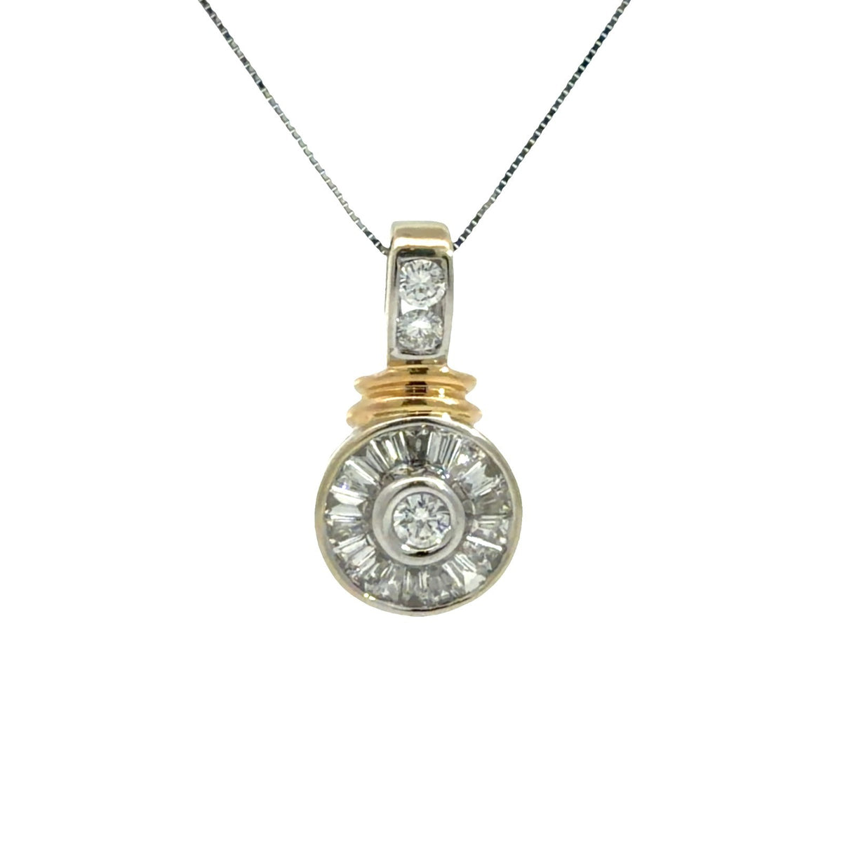 14k Yellow Gold White Gold and 0.87ctw Diamond Pendant Necklace0