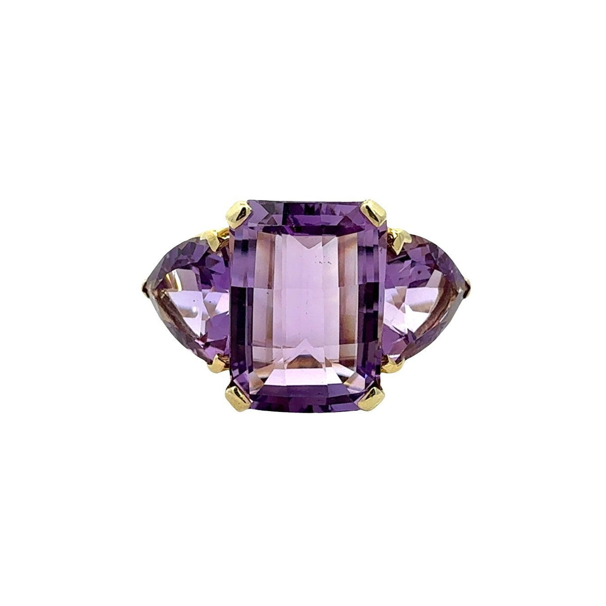Vintage 14k Yellow Gold Three-Stone 10.71cttw Amethyst Cocktail Ring0
