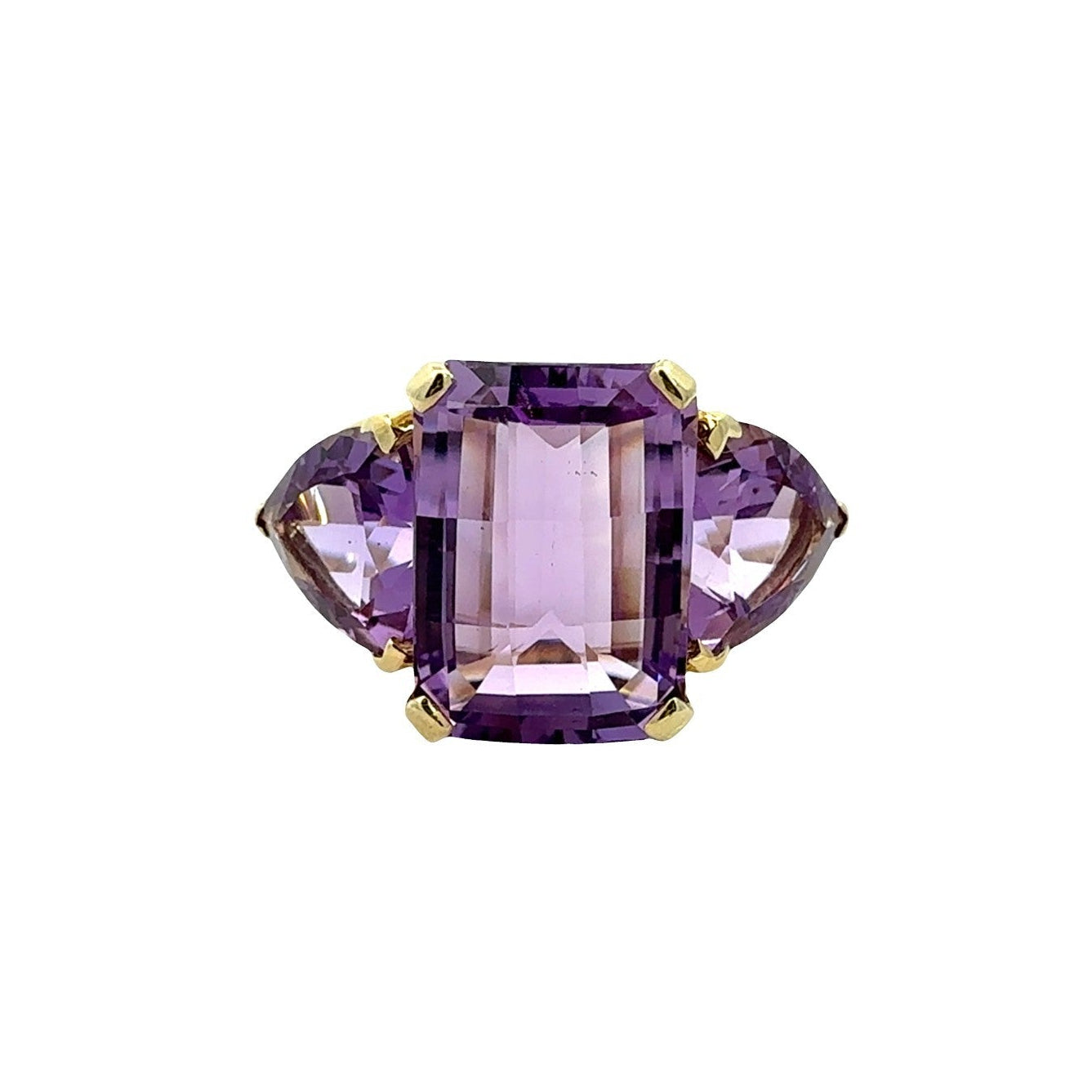 Vintage 14k Yellow Gold Three-Stone 10.71cttw Amethyst Cocktail Ring0