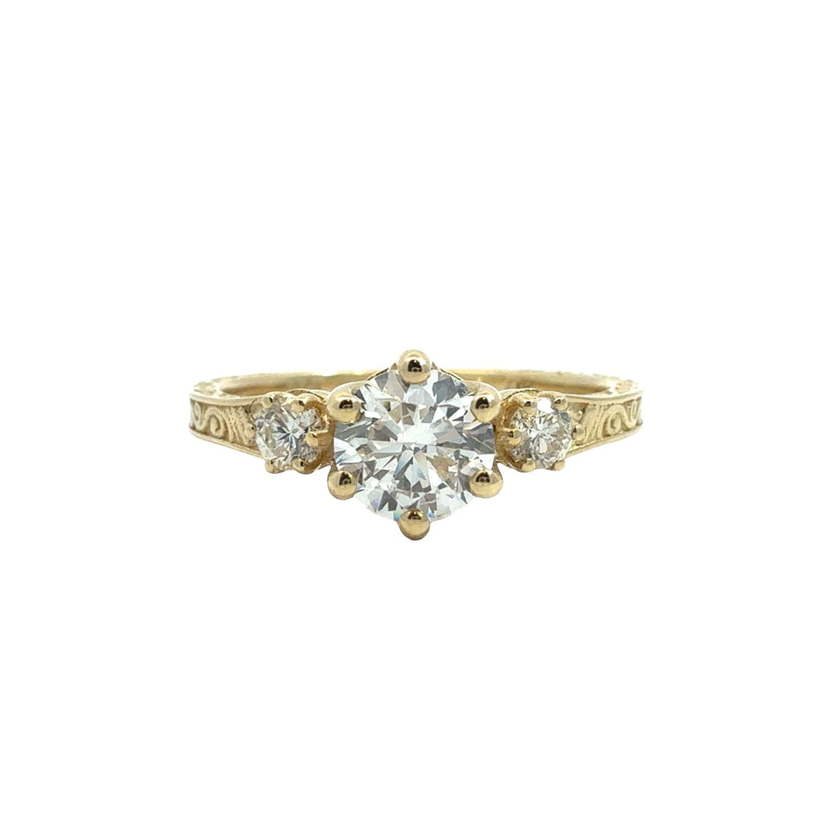14k Yellow Gold Engraved 0.63cttw Three-Stone Lab-Grown Diamond Engagement Ring0