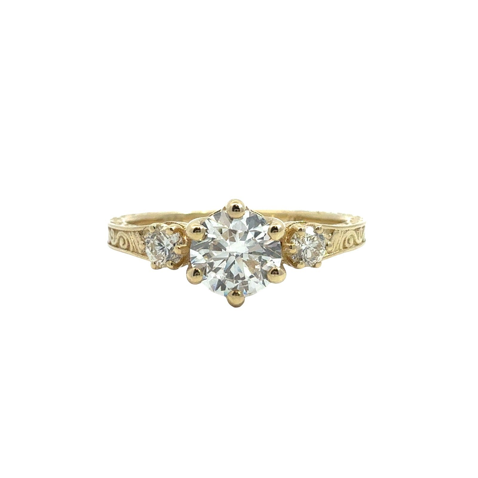 14k Yellow Gold Engraved 0.63cttw Three-Stone Lab-Grown Diamond Engagement Ring0