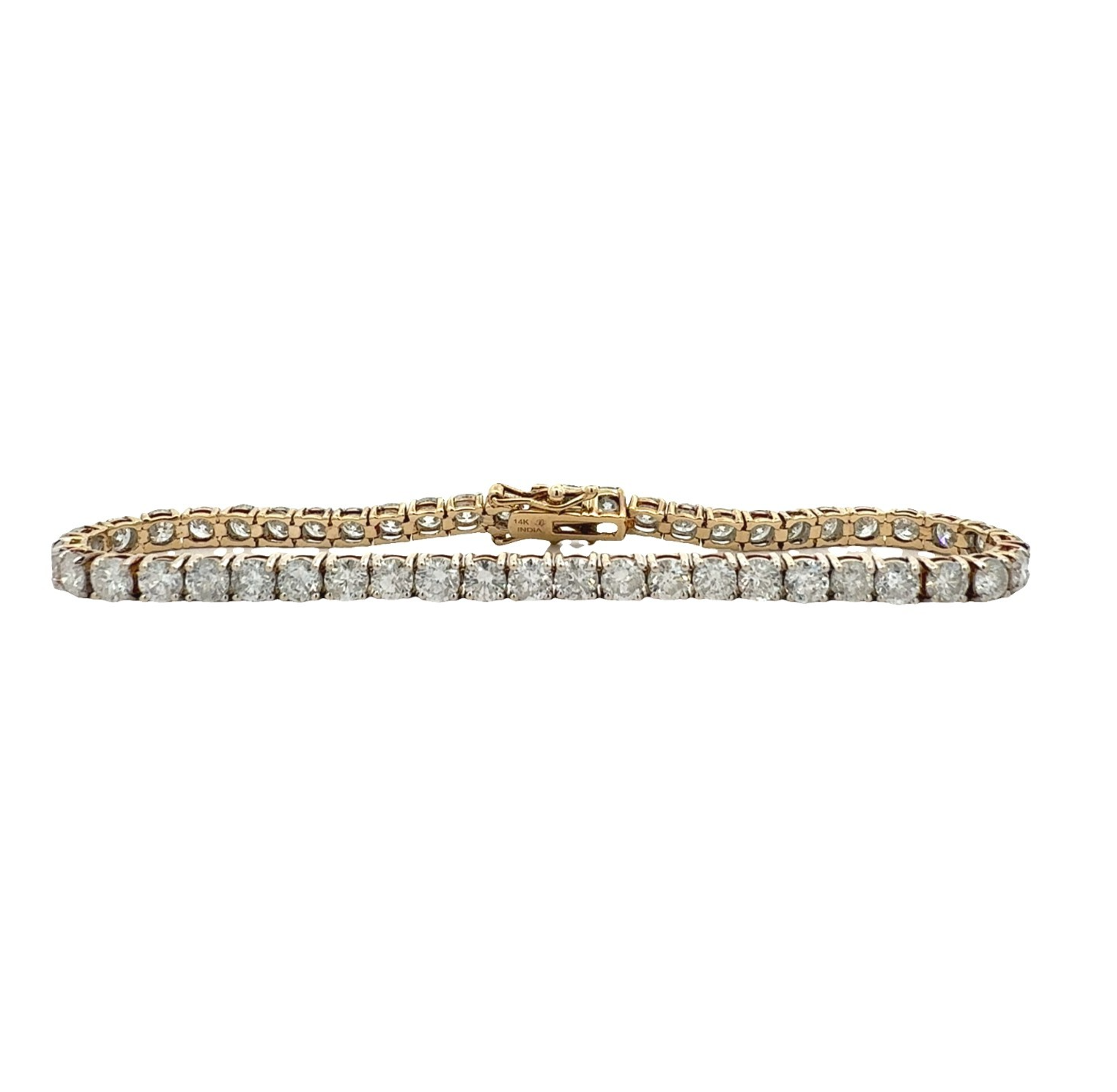 14k Yellow Gold 7.44ctw Round Brilliant Diamond Tennis Bracelet 7.25"0