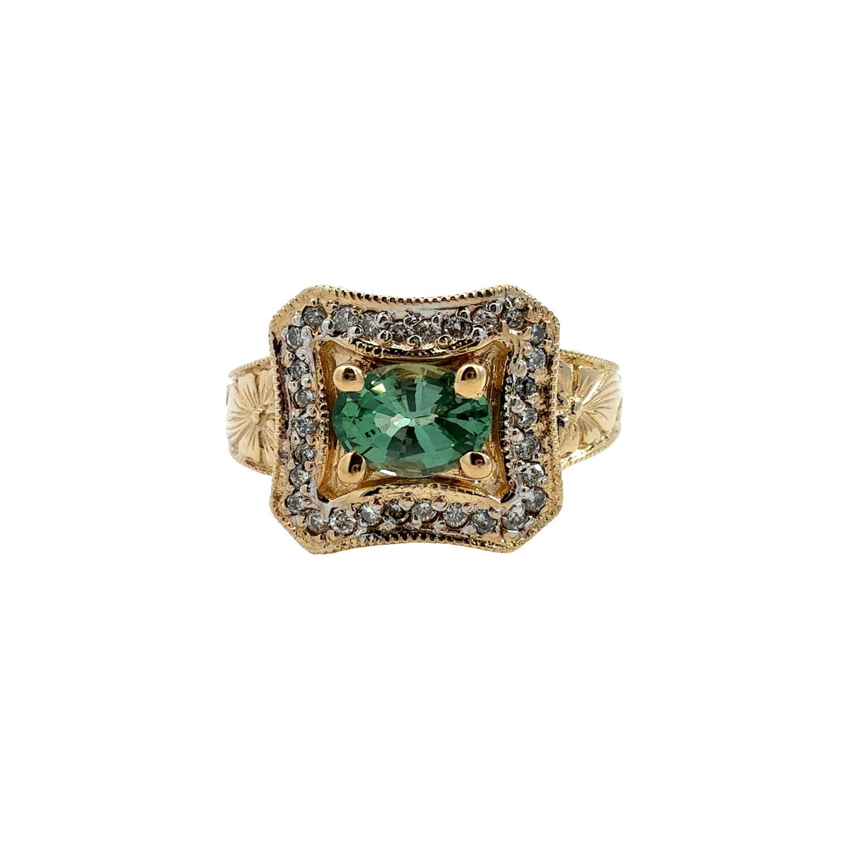 Vintage 14k Yellow Gold Oval 0.94tcw Chrysoberyl 0.27cttw Diamond Cocktail Ring0