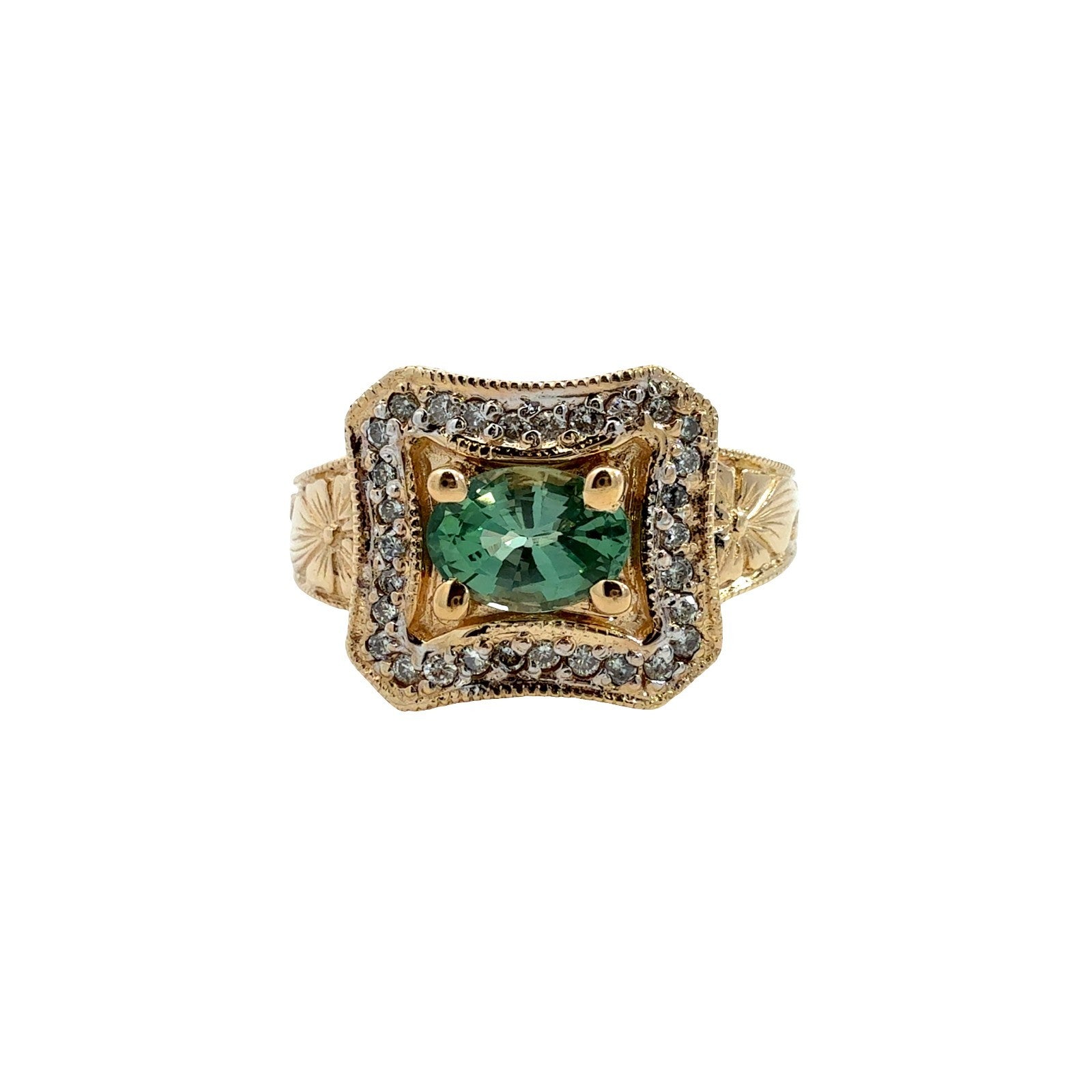 Vintage 14k Yellow Gold Oval 0.94tcw Chrysoberyl 0.27cttw Diamond Cocktail Ring0