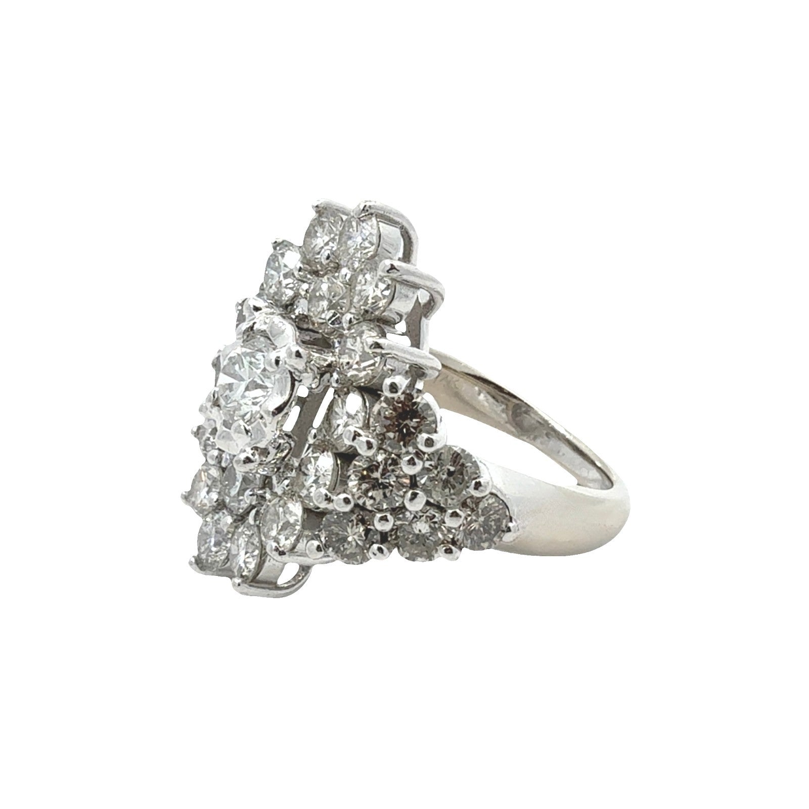 Vintage 14k White Gold 5.36ctw Diamond Floral Cluster Ring Size 7.50