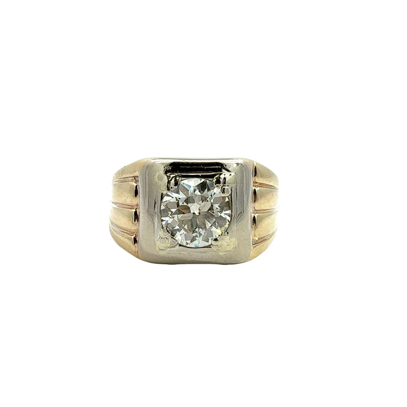 Vintage 13k Multi-Tone Gold 1.60tcw Euro Cut Diamond Men's Ring0