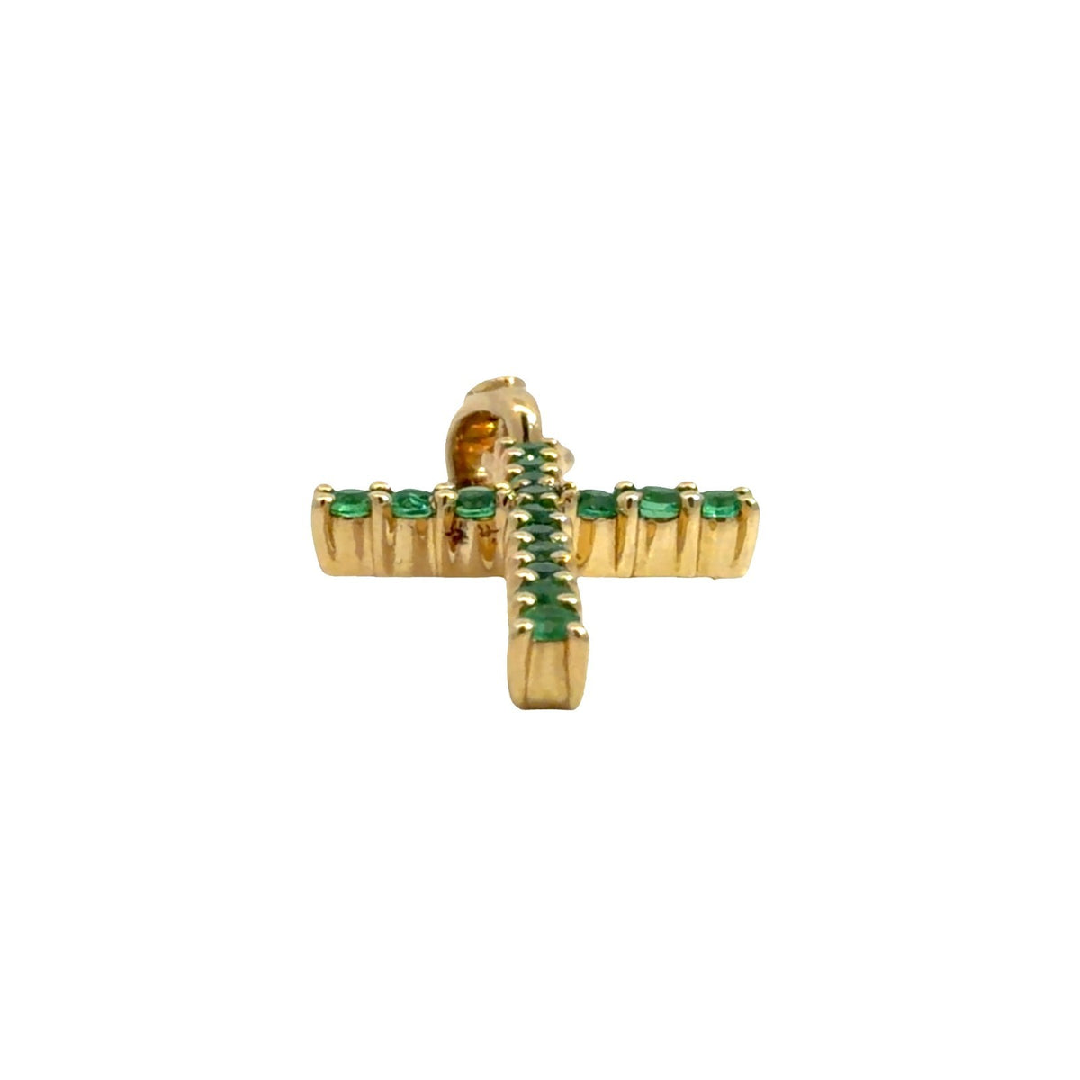18k Yellow Gold Cross Pendant with 0.32ctw Emeralds and 0.01ctw3