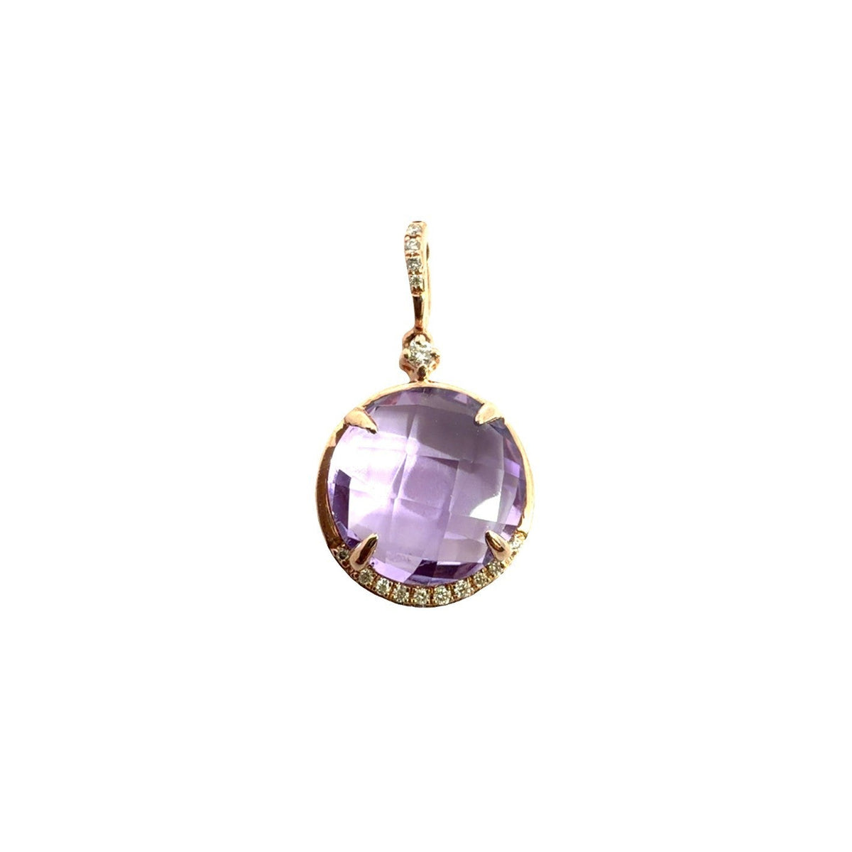 14k Rose Gold 0.07cttw Diamond &amp; 2.69tcw Faceted Amethyst Small Pendant0
