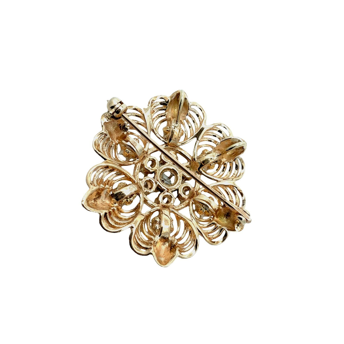 Vintage 14k Yellow Gold 1.24cttw Diamond and Enamel Floral Cluster Pin/Pendant2