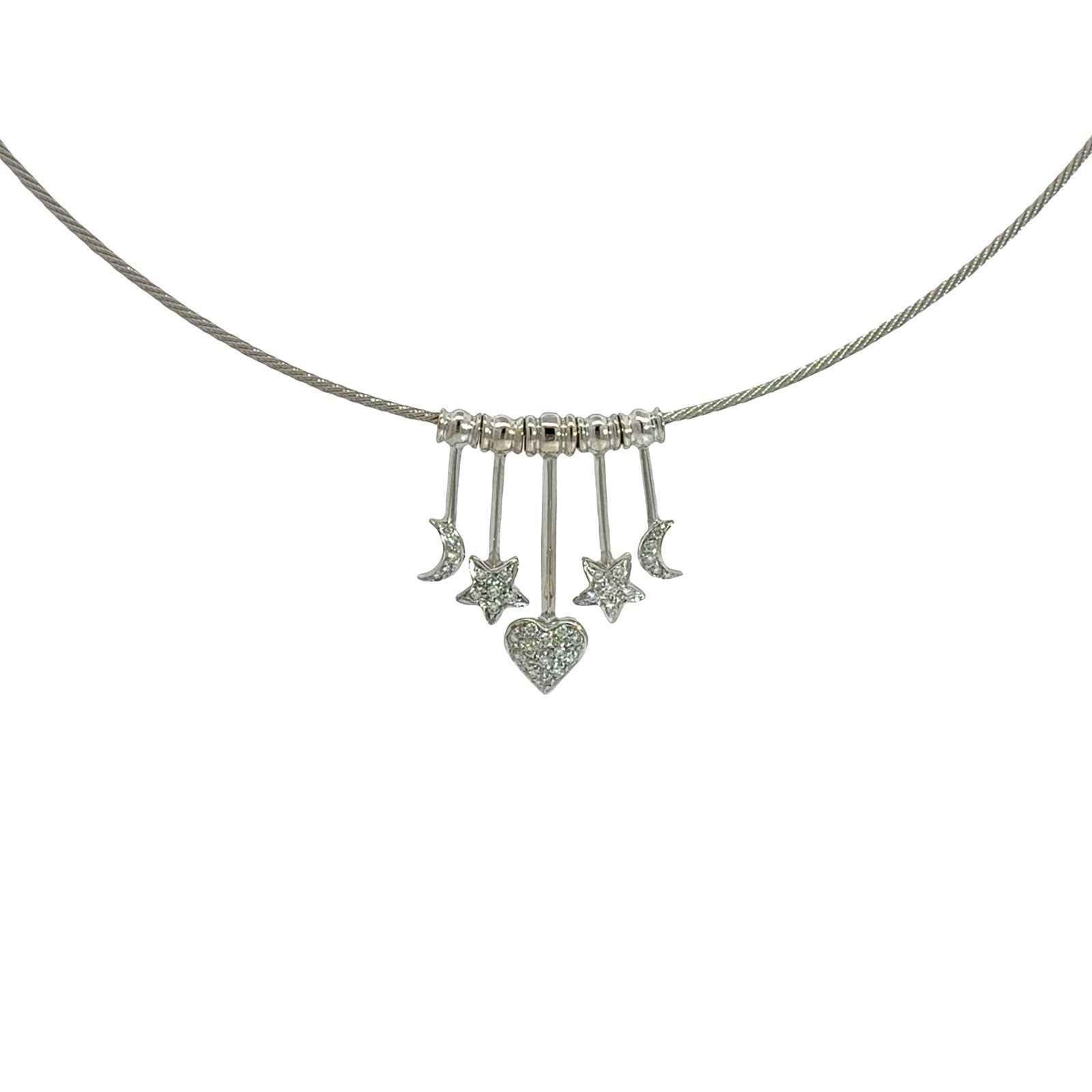 18k White Gold 0.45cttw Diamond Celestial Heart Cham Collar Necklace 16"0