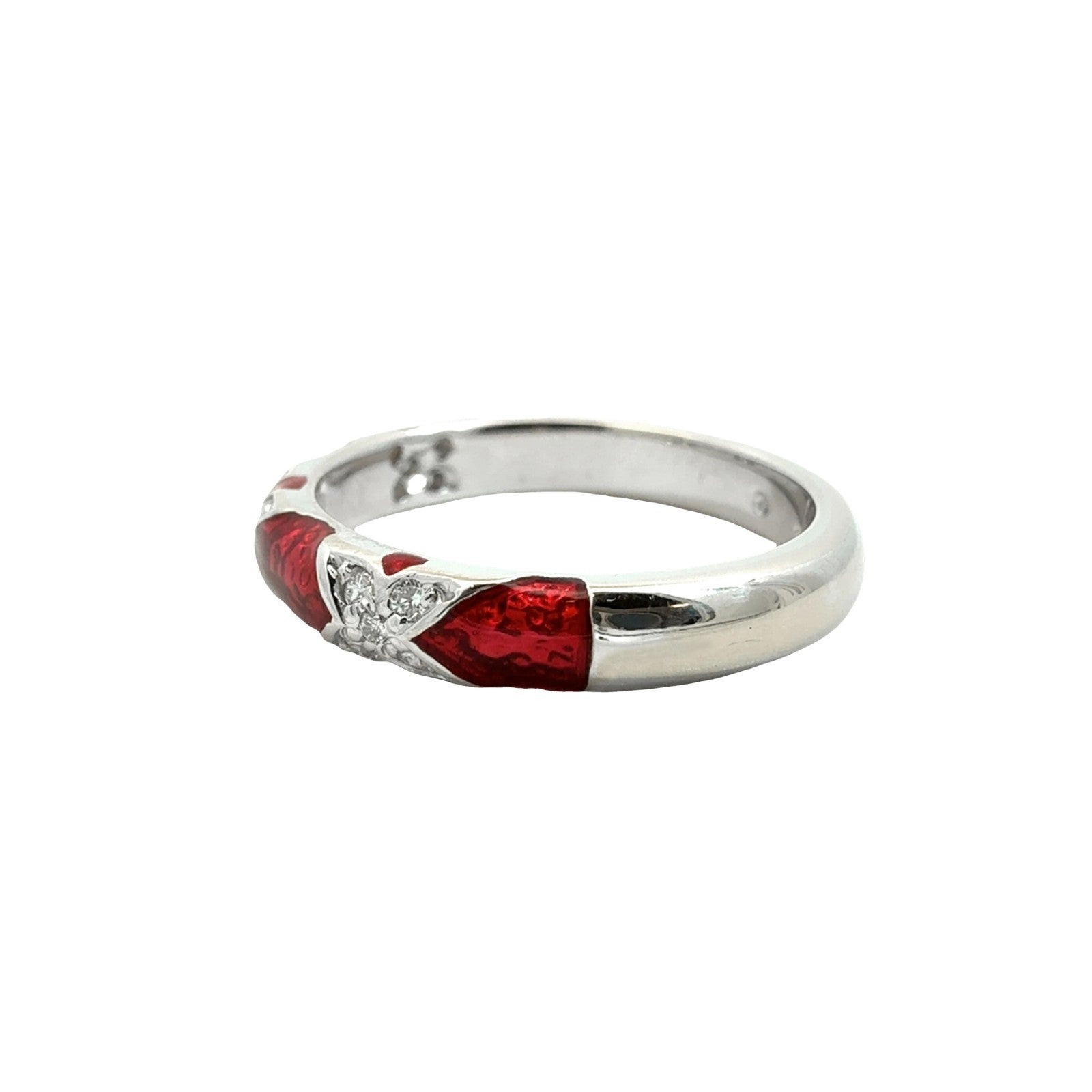 18k White Gold Red Enamel and 0.09cttw Diamond X-Motif Band Ring2