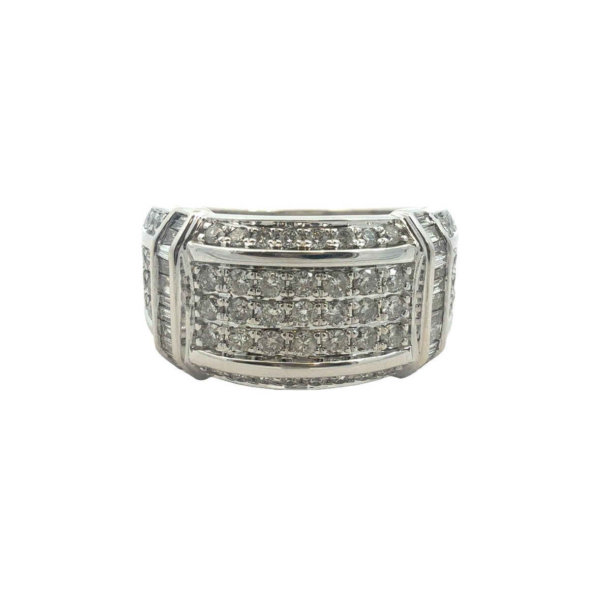10k White Gold Round &amp; Baguette 1.56cttw Diamond Wide Band Ring0