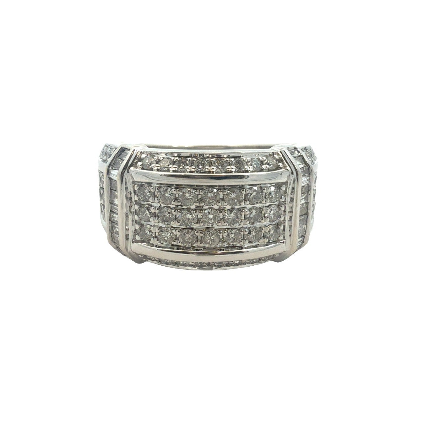 10k White Gold Round & Baguette 1.56cttw Diamond Wide Band Ring0