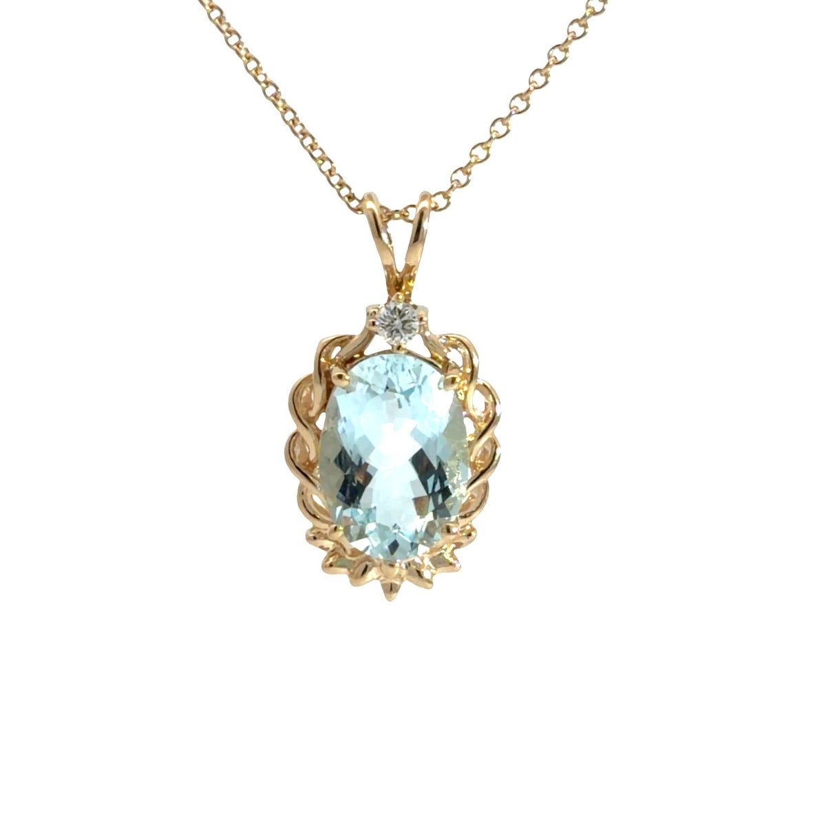 14k Yellow Gold 4.69tcw Aquamarine & 0.09tcw Diamond Oval Pendant Necklace1