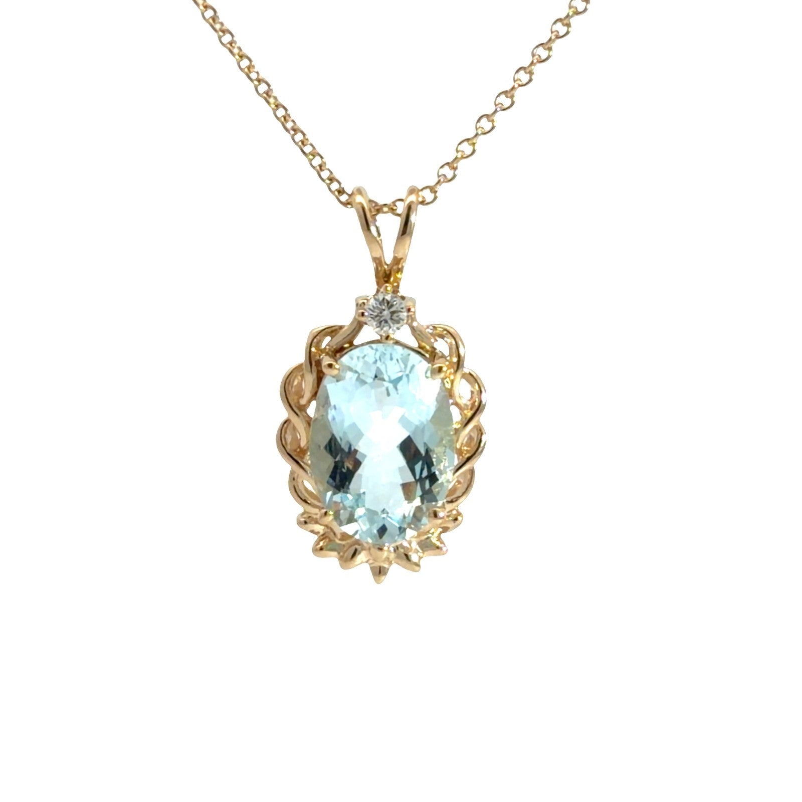 14k Yellow Gold 4.69tcw Aquamarine & 0.09tcw Diamond Oval Pendant Necklace0