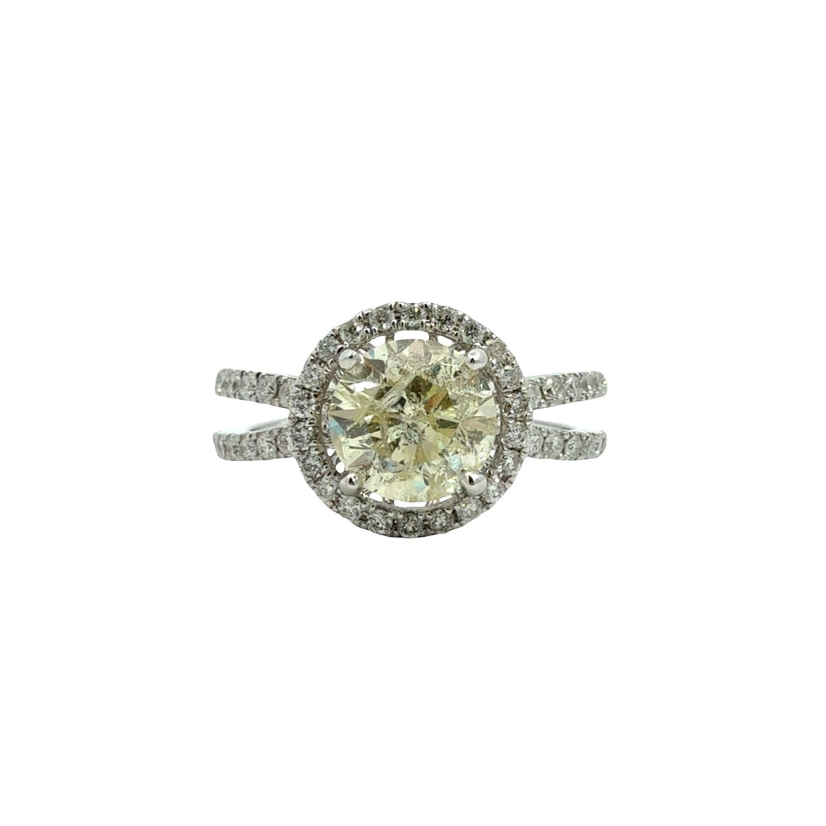 14k White Gold 1.91cttw(1.40tcw) Diamond Halo Split Shank Engagement Ring 6.50