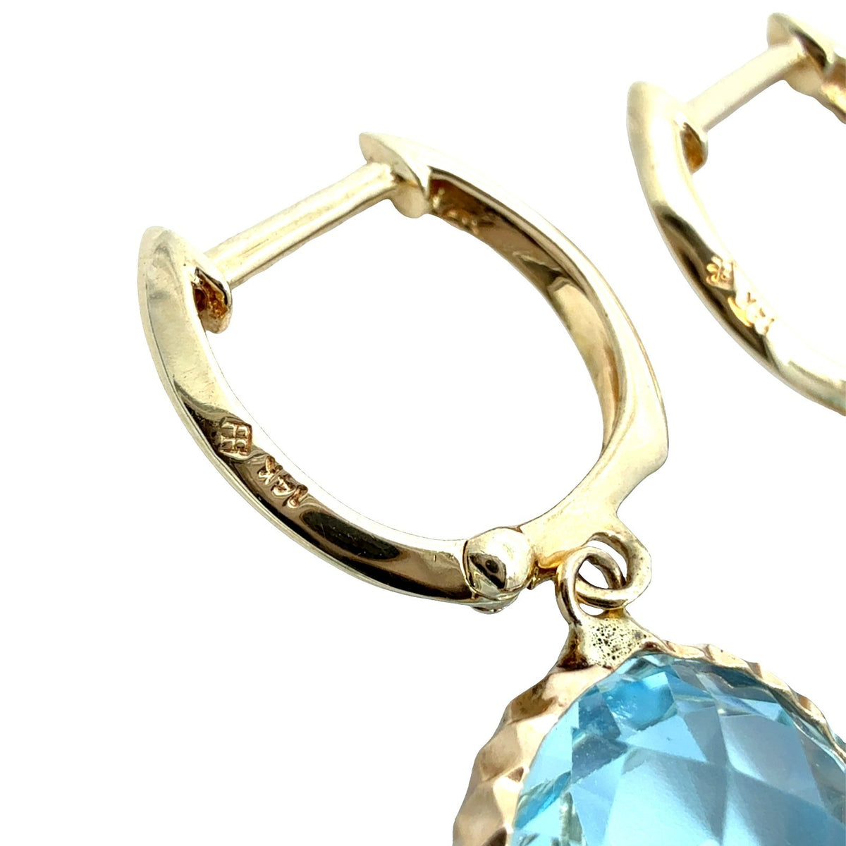 14k Yellow Gold and Round Blue Topaz Drop Earrings5