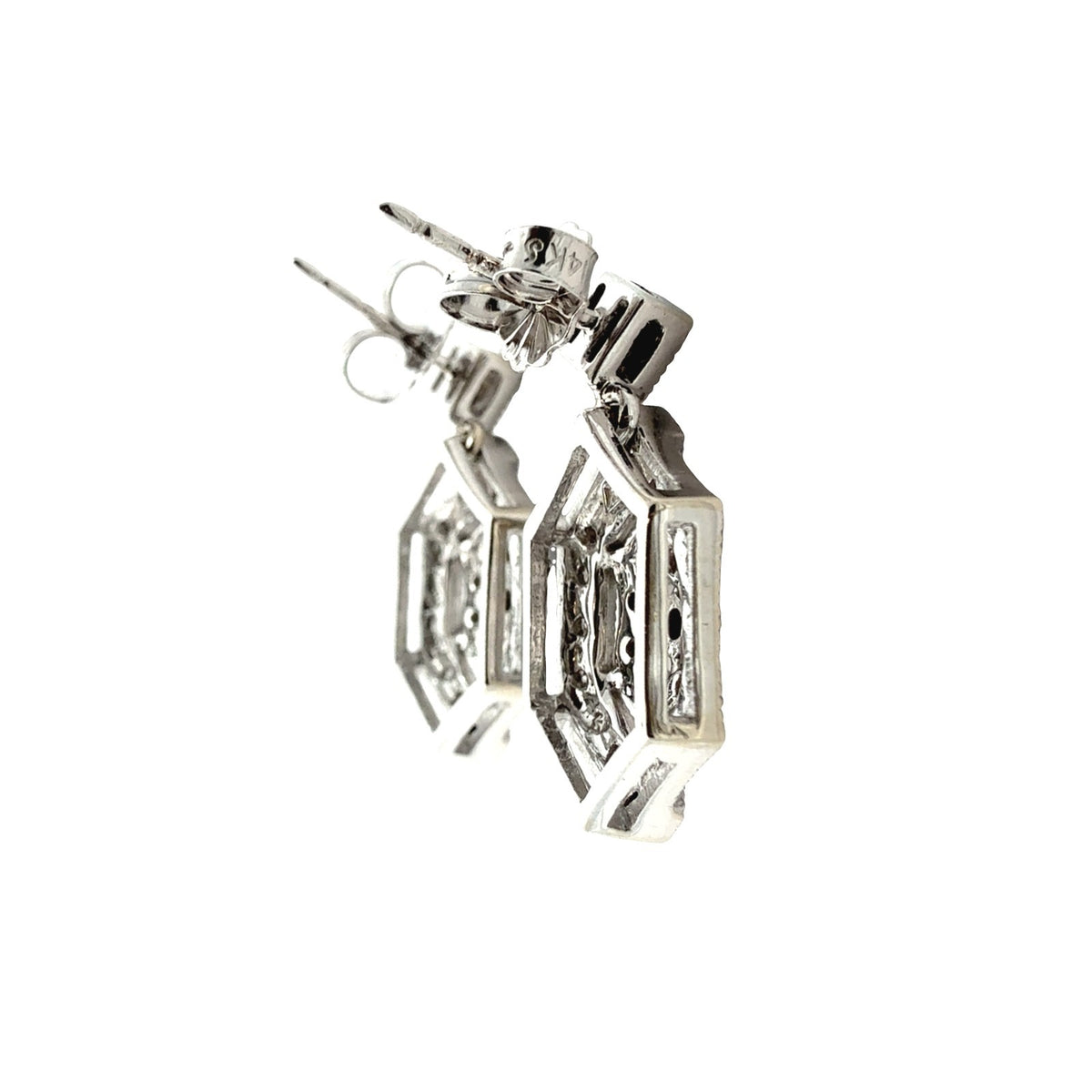 14k White Gold and 0.42cttw Diamond Geometric Art Deco Style Dangle Earrings4
