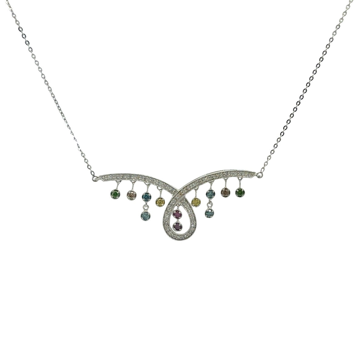 14k White Gold Multi Color 0.83cttw Diamond Fringe Pendant Necklace 1