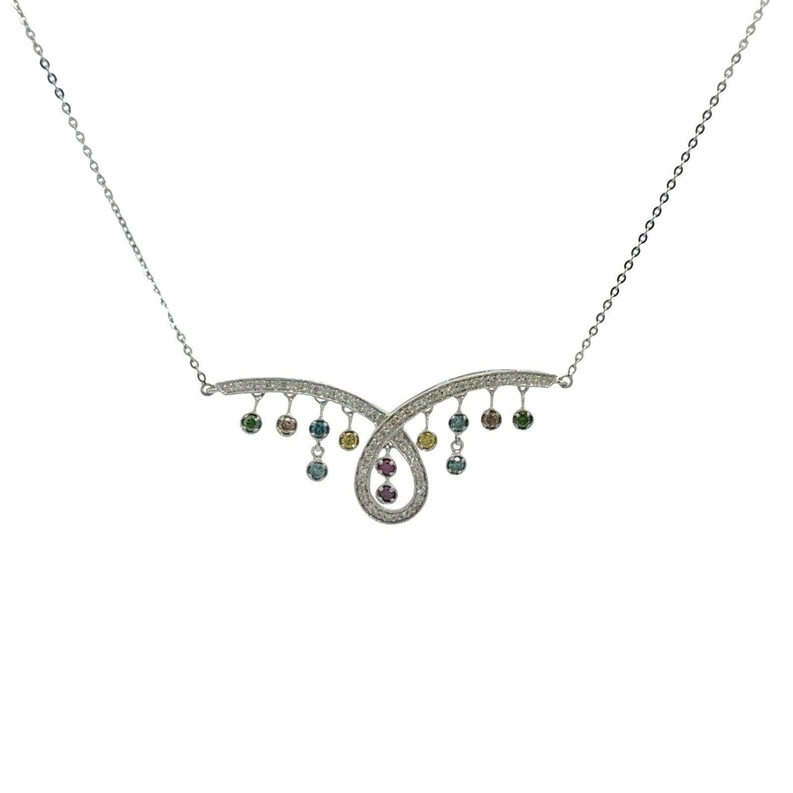 14k White Gold Multi Color 0.83cttw Diamond Fringe Pendant Necklace 0