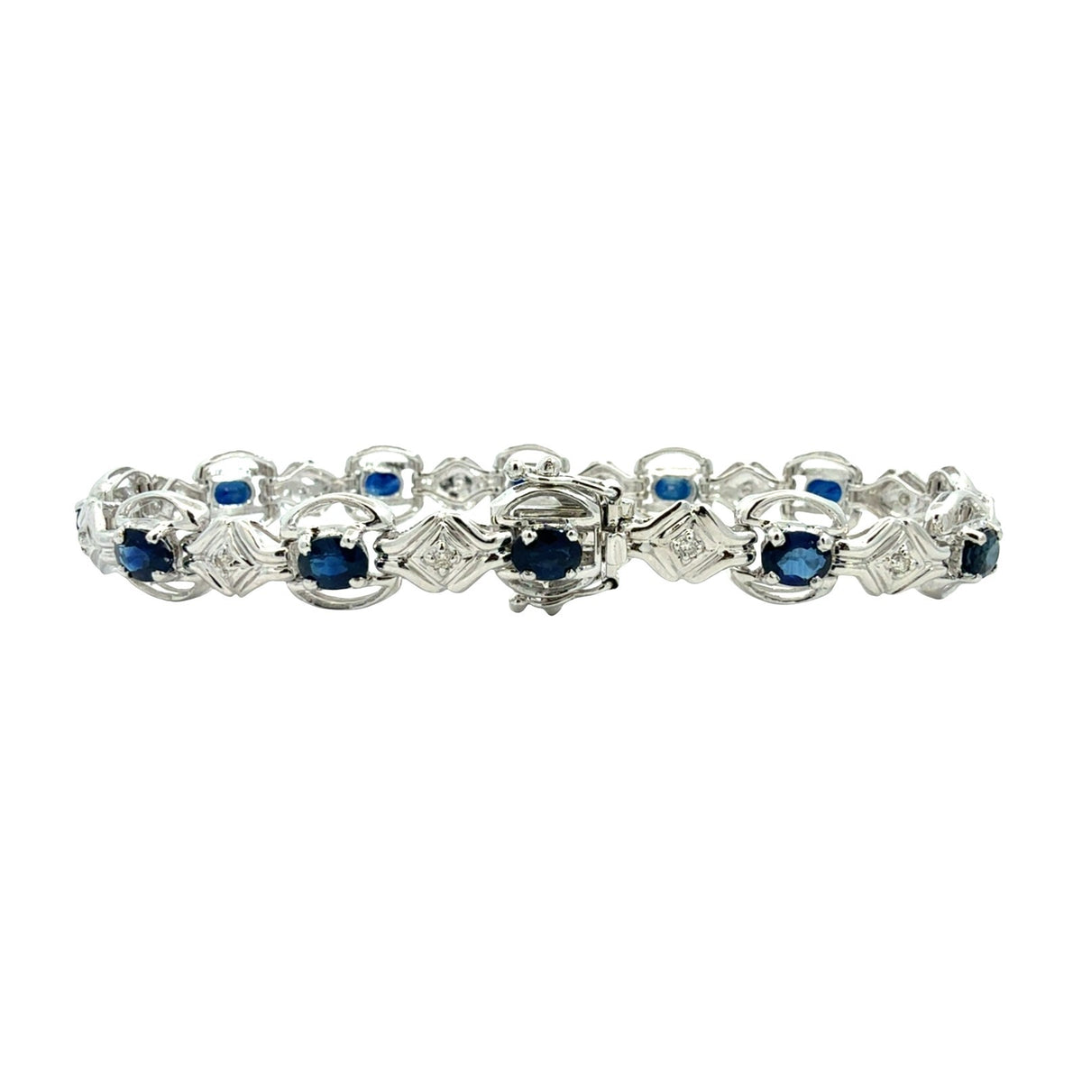 14k White Gold 0.14cttw Diamond and 4.56cttw Sapphire Link Bracelet2