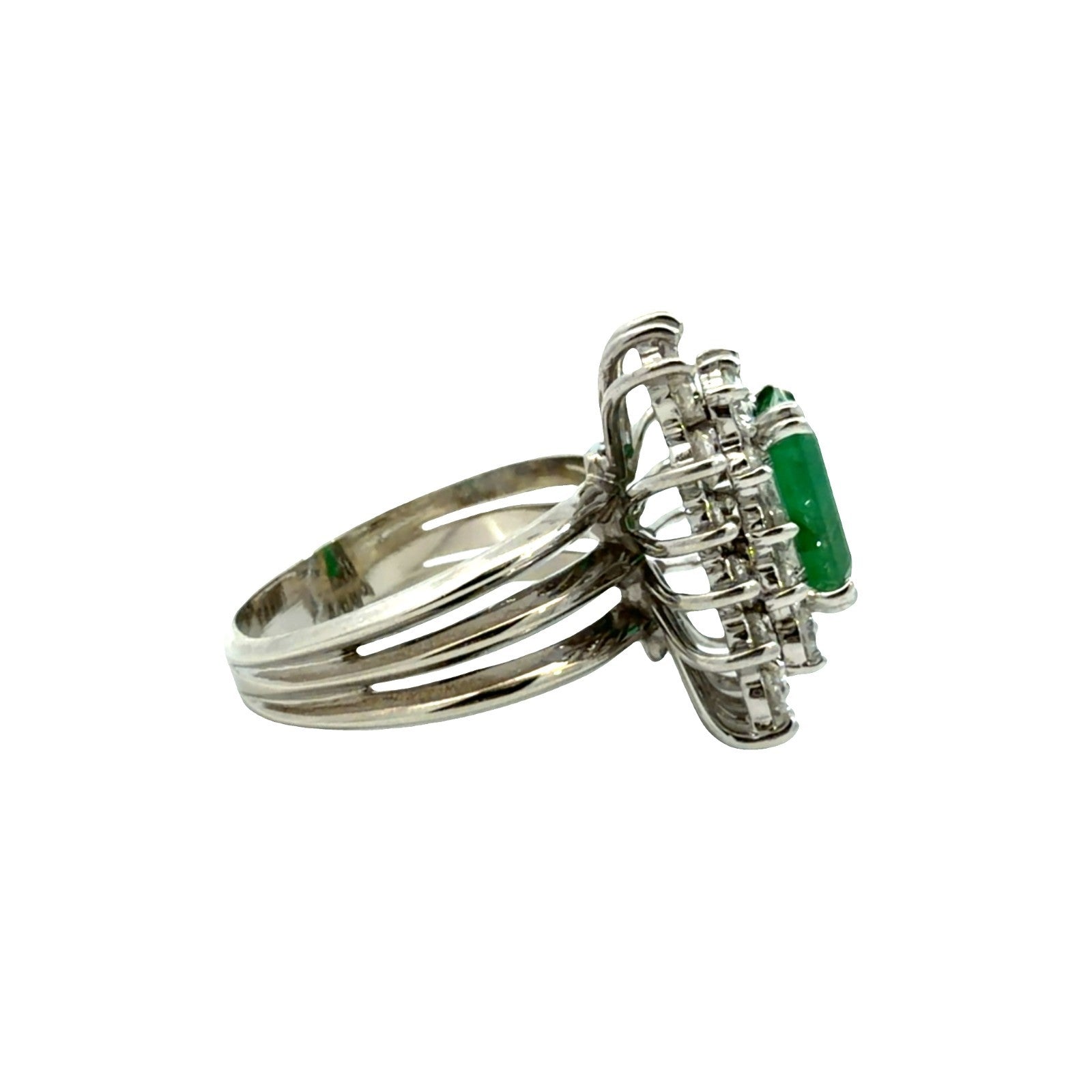 14k White Gold 1.50ctw Emerald and 1.60ctw Diamond Ring Sz 62
