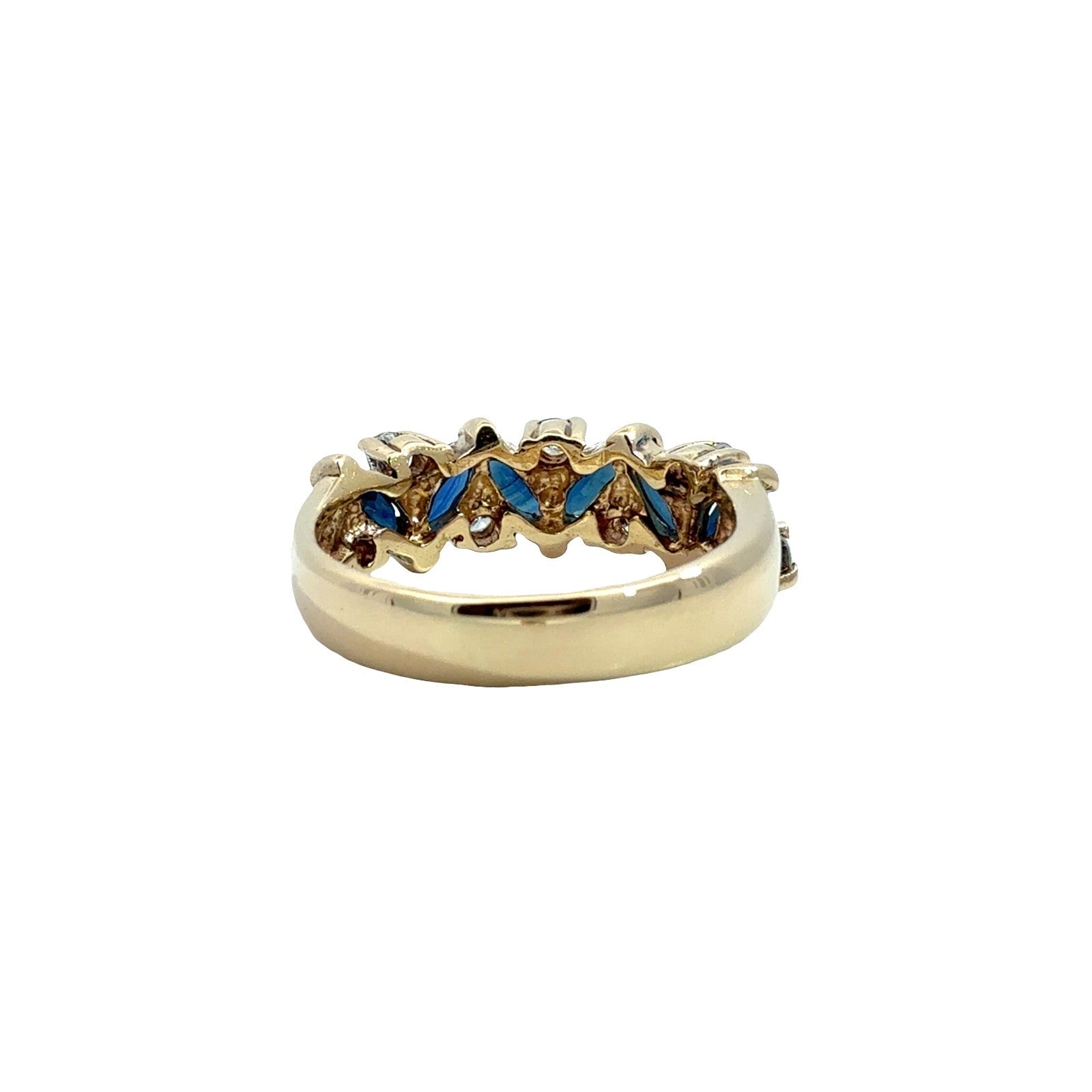 14k Yellow Gold Marquise 0.86cttw Blue Sapphire and 0.26cttw Diamond Ring Size 53