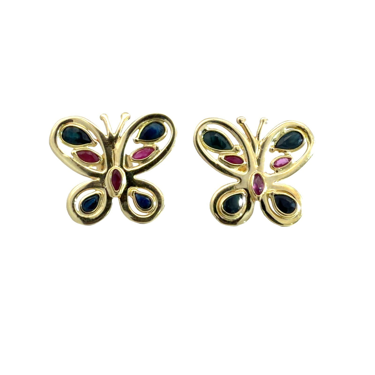 Estate 18k Yellow Gold 0.27cttw Ruby & 1.23cttw Sapphire Butterfly Stud Earrings4
