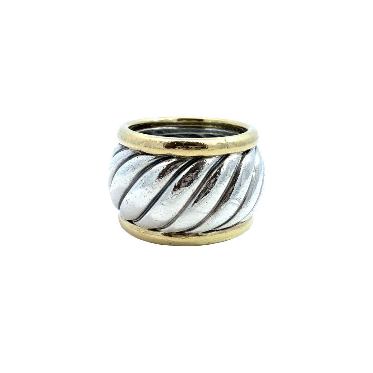 David Yurman Sterling Silver & 14k Yellow Gold Two-Tone Cable Band Ring Size 6.54