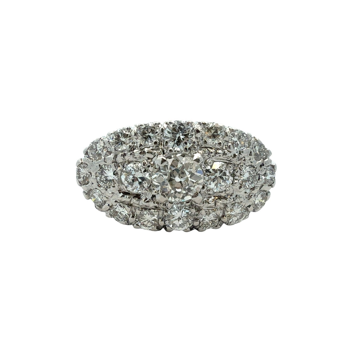 Vintage 14k White Gold 1.34cttw Diamond Oval Cluster Ring Size 80