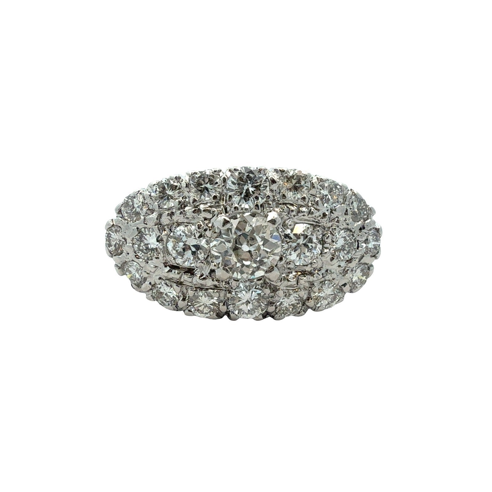 Vintage 14k White Gold 1.34cttw Diamond Oval Cluster Ring Size 80