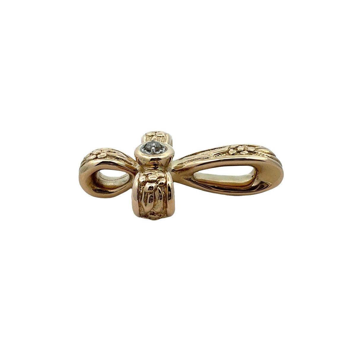 Vintage 14k Yellow Gold 0.06cttw Diamond Floral Design Cross Pendant2
