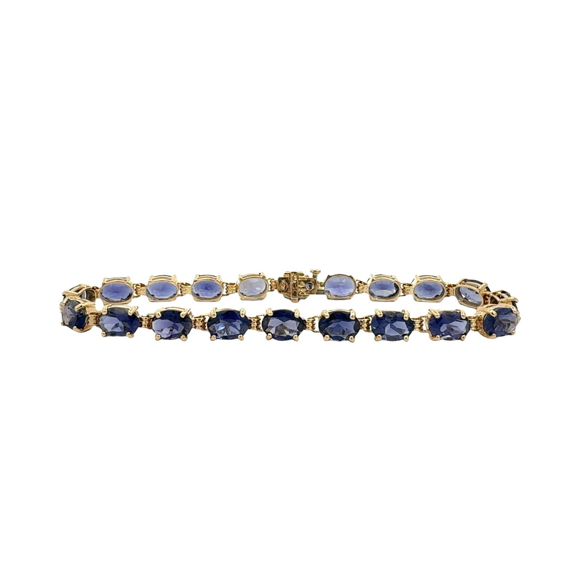 Vintage Stamped 14k Yellow Gold 10.85cttw Oval Iolite Tennis Bracelet 7.5"0
