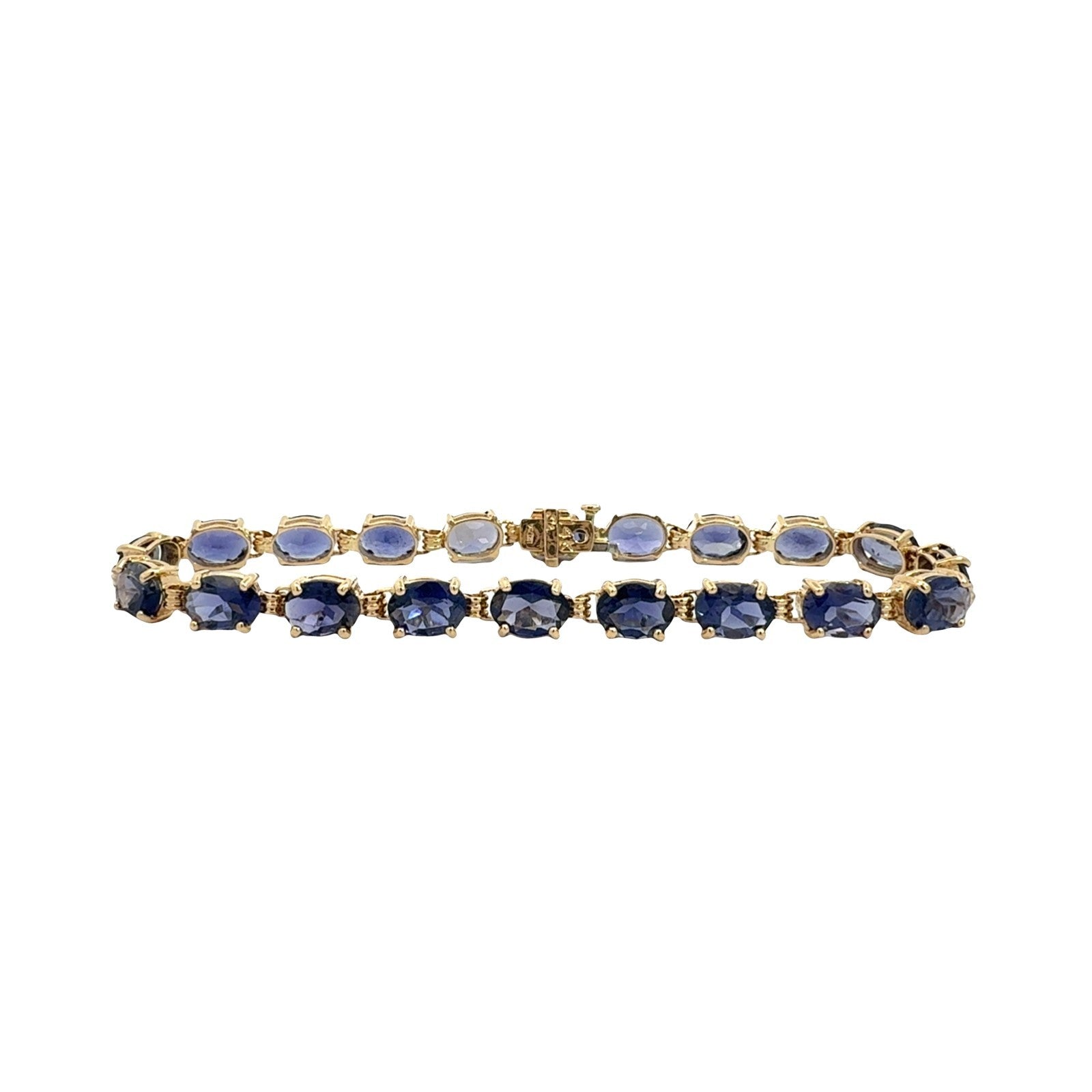 Vintage Stamped 14k Yellow Gold 10.85cttw Oval Iolite Tennis Bracelet 7.5"0