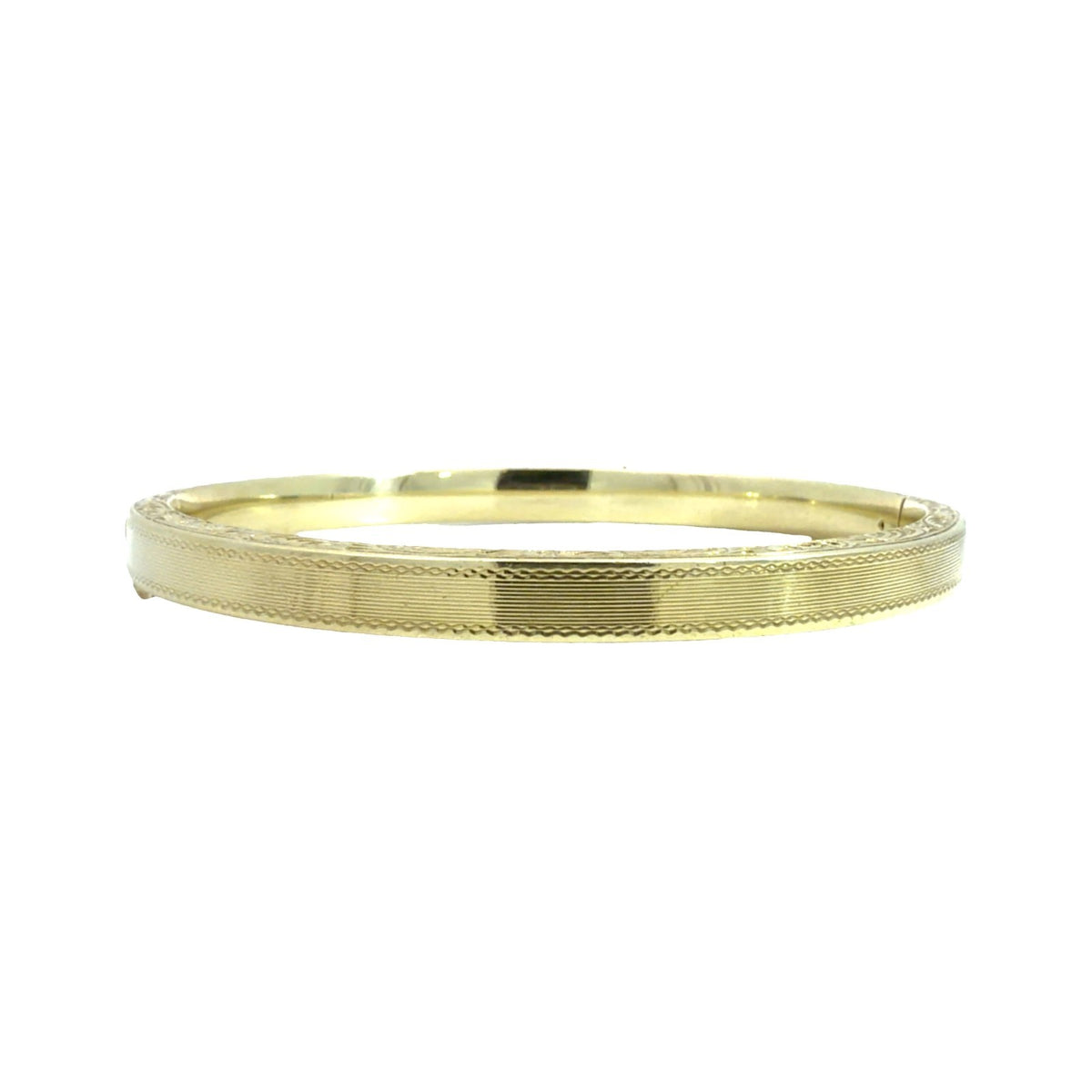 Vintage 14k Yellow Gold Etched and Milgrain Hinged Bangle 7"3