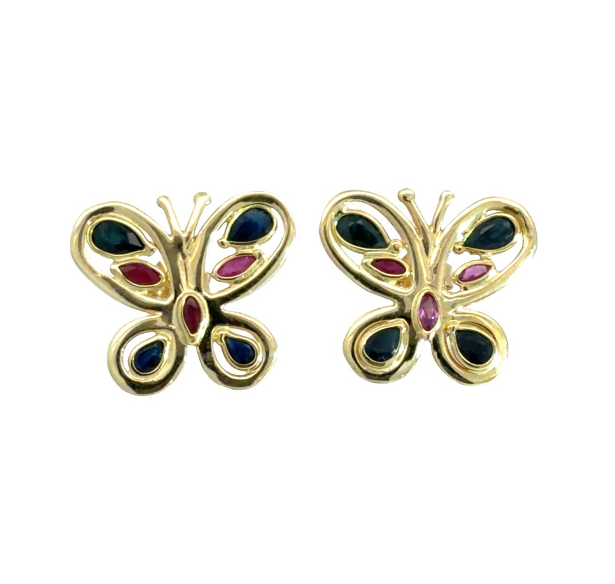 Estate 18k Yellow Gold 0.27cttw Ruby & 1.23cttw Sapphire Butterfly Stud Earrings0