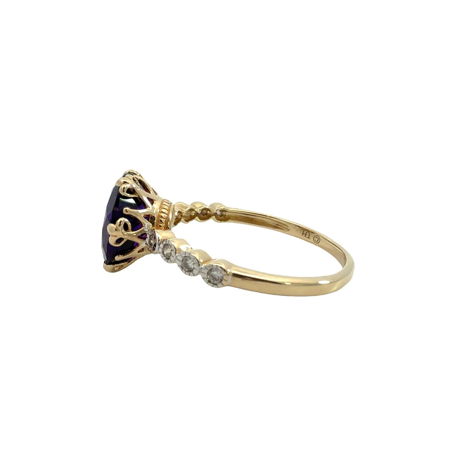 14k Yellow Gold Two Tone 2.92ctw Amethyst and 0.12ctw Diamond Cocktail Ring 7.754