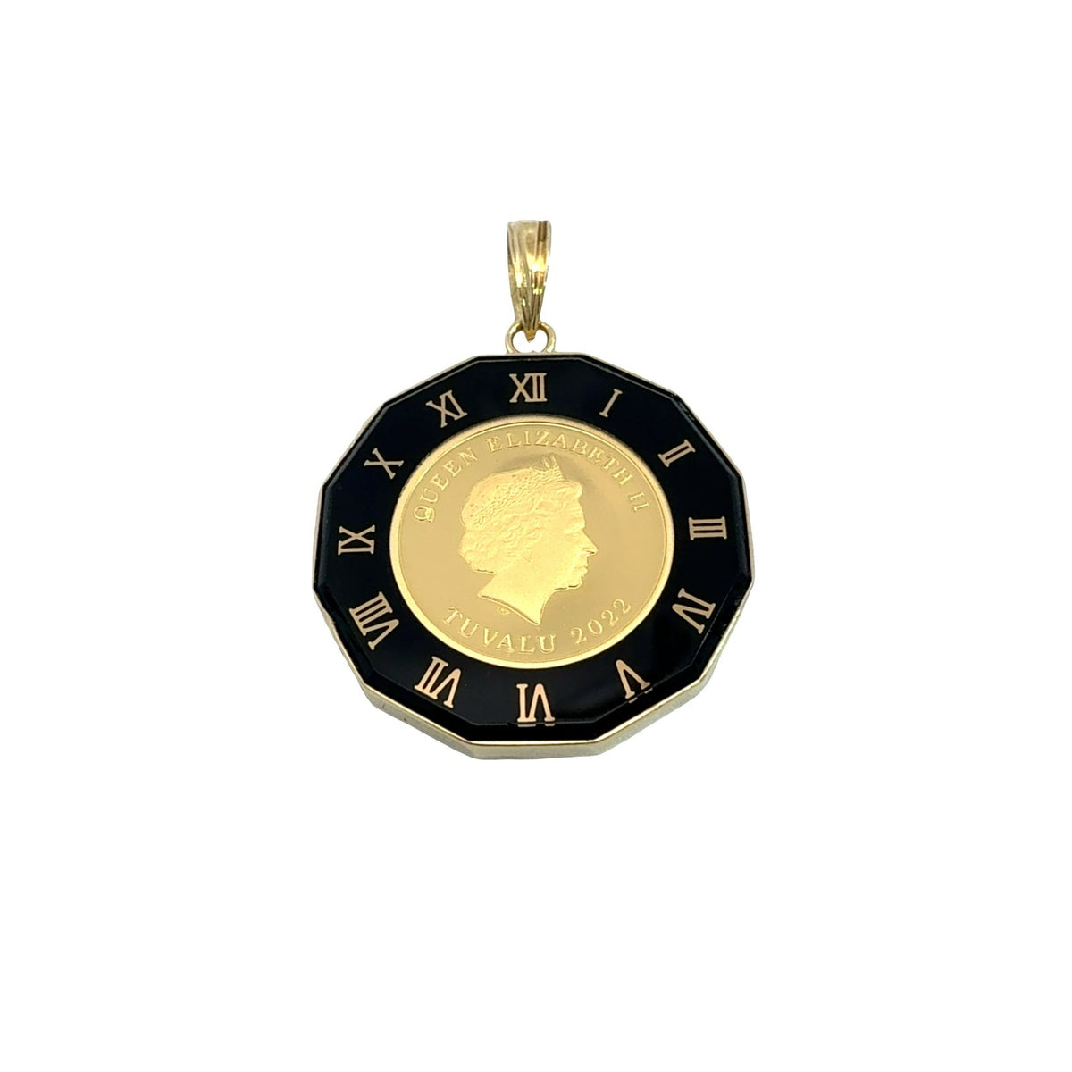 24k Yellow Gold Stamped Queen Elizabeth Coin Pendant0