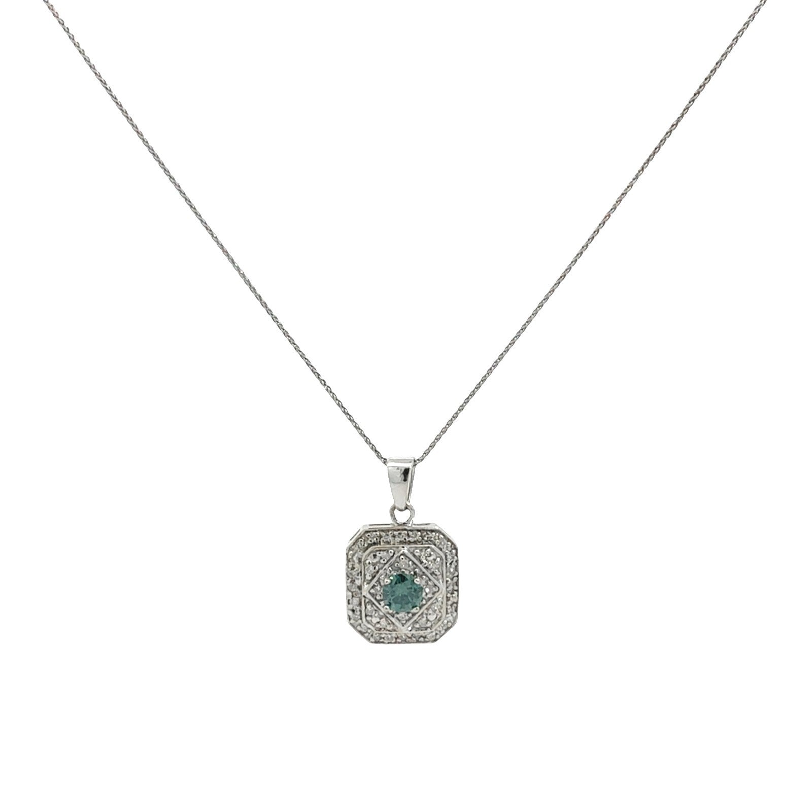 Vintage 14k White Gold 0.31tcw Blue Diamond Geometric Pendant Necklace1