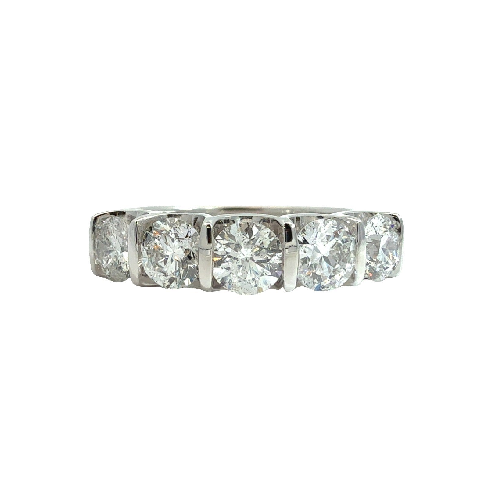 14k White Gold 1.85ctw Five Diamond Half Eternity Band Size 6.50
