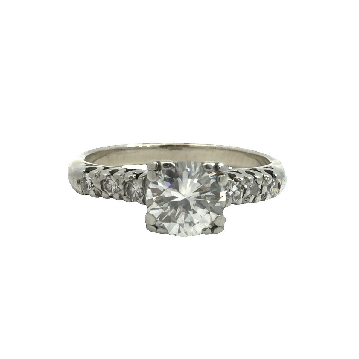 14k White Gold Band &amp; Platinum Engagement Ring with 1.08ctw Diamonds0