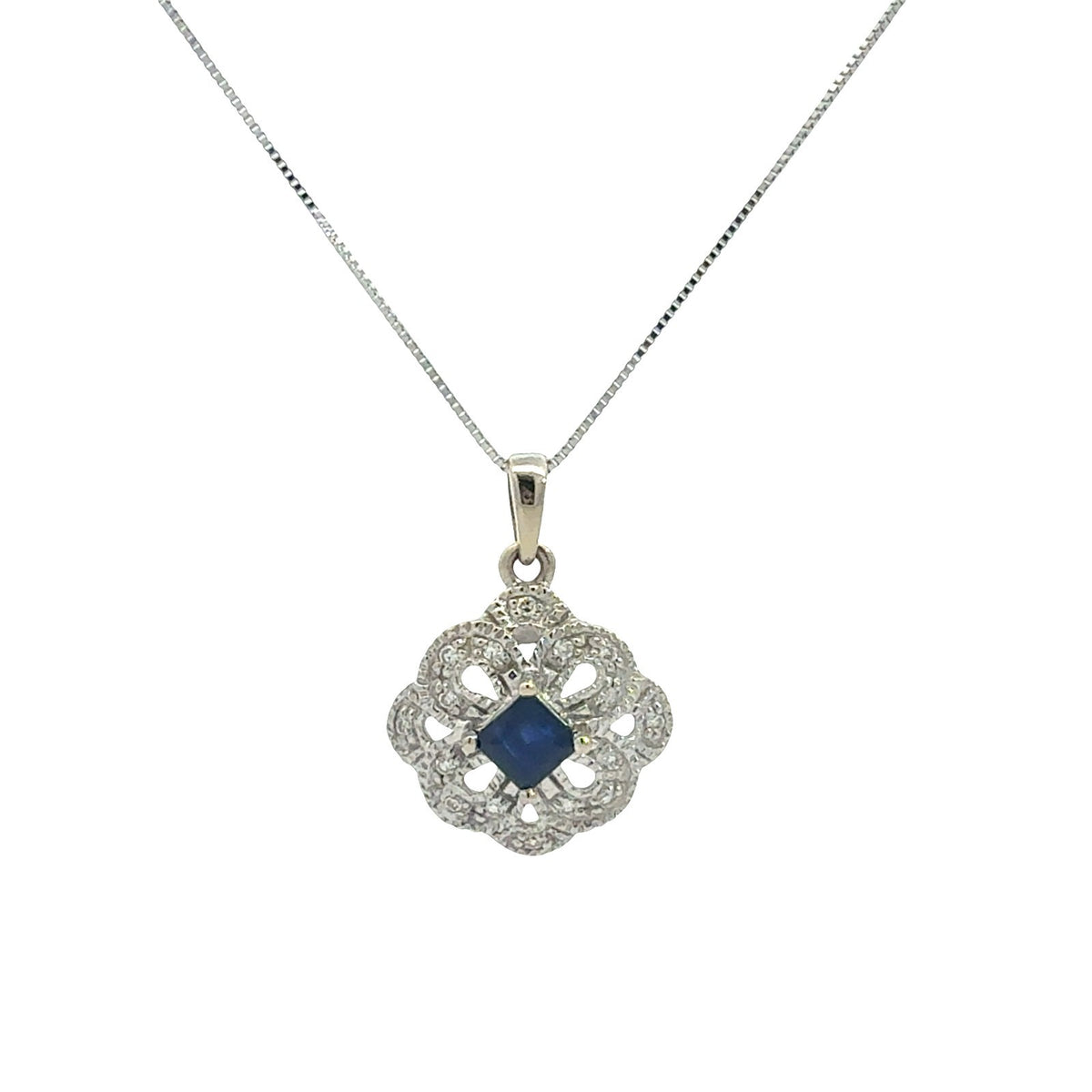 14k White Gold 0.45tcw Sapphire and 0.12cttw Diamond Floral Openwork Necklace1