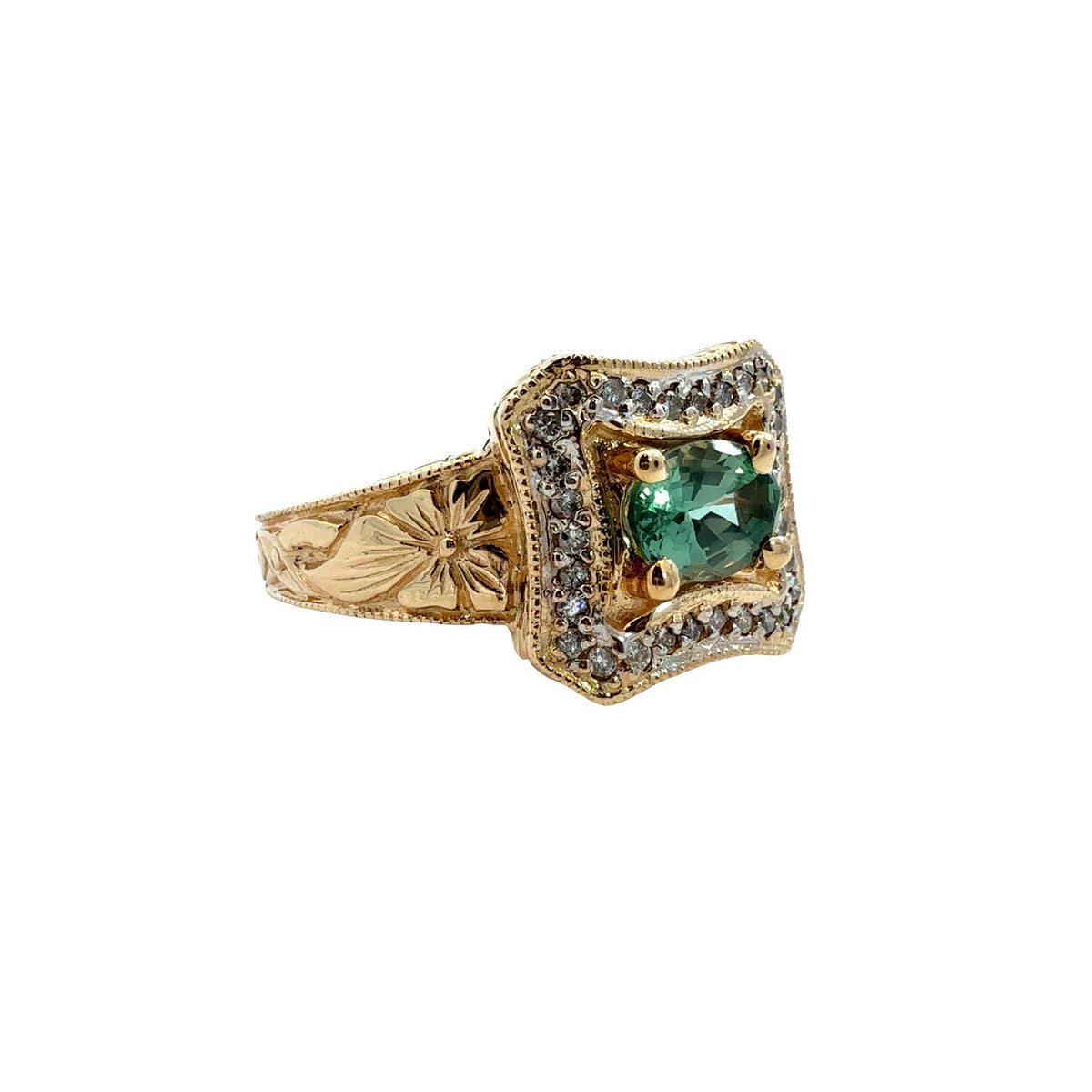 Vintage 14k Yellow Gold Oval 0.94tcw Chrysoberyl 0.27cttw Diamond Cocktail Ring1