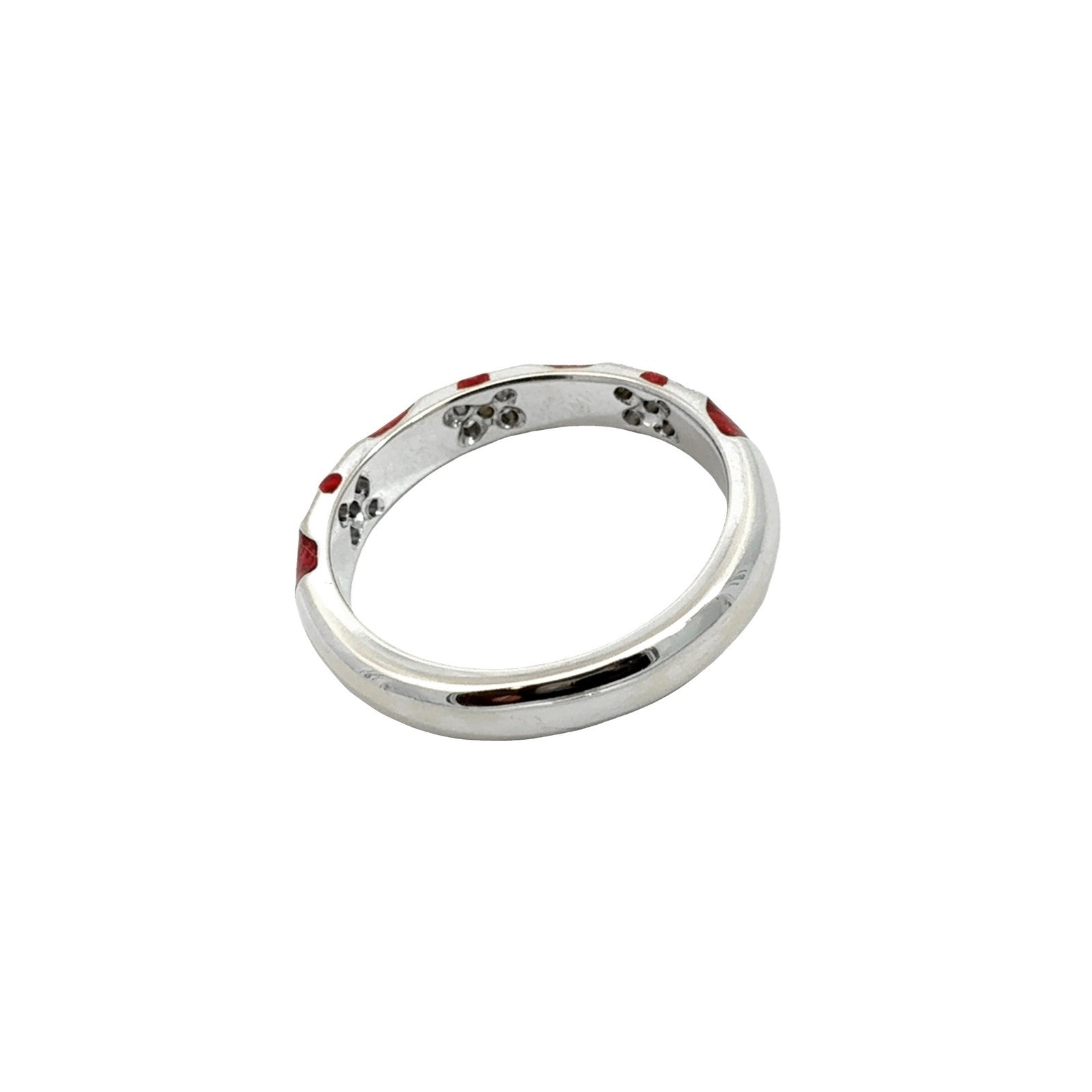 18k White Gold Red Enamel and 0.09cttw Diamond X-Motif Band Ring3
